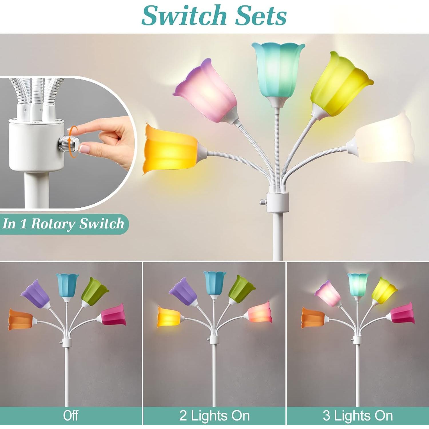 Lámpara de Pie LED GyroVu Medusa 5 Brazos Ajustables Blanca