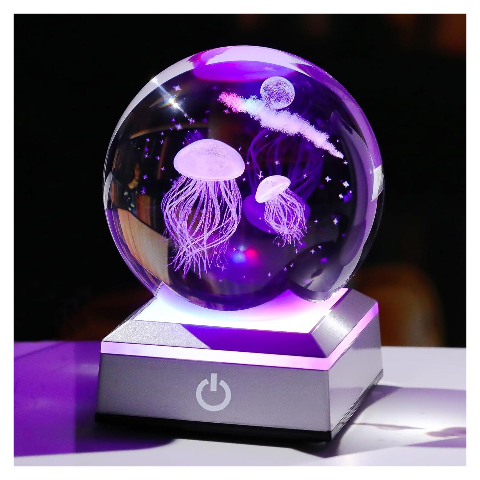 Esfera de Cristal K9 Medusa 8 cm con Base LED Multicolor
