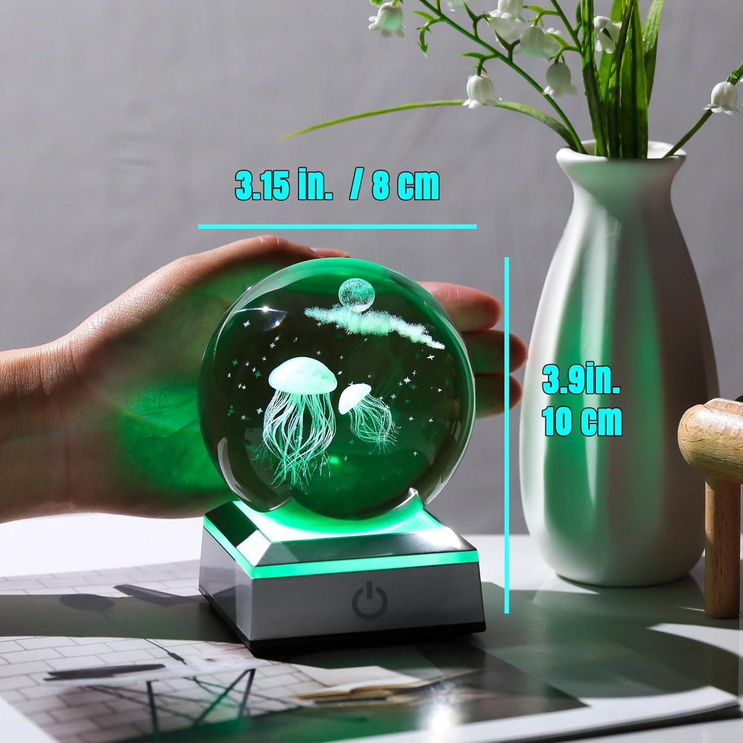 Esfera de Cristal K9 Medusa 8 cm con Base LED Multicolor