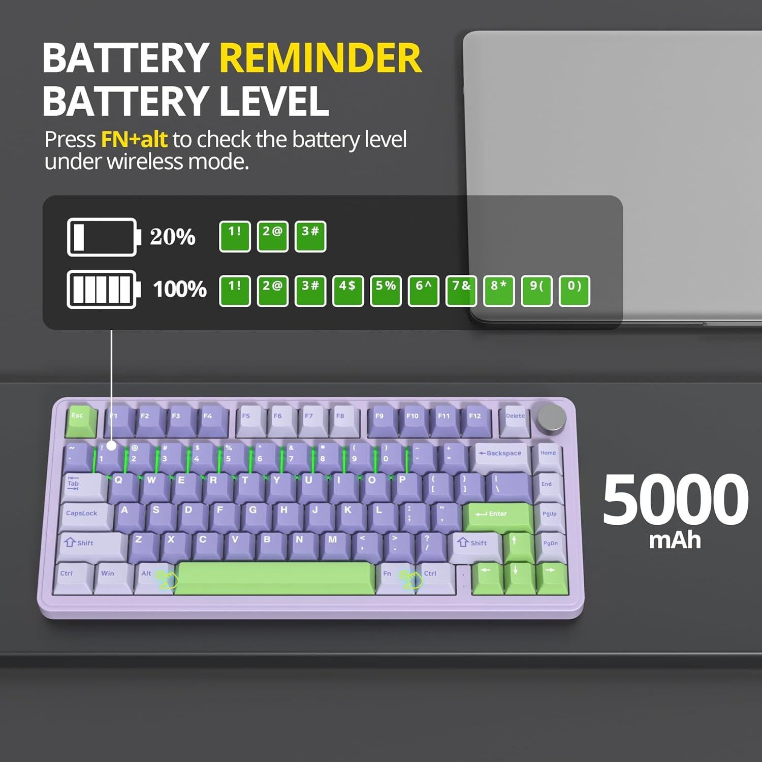 Teclado mecánico inalámbrico SURMEN M75 75% RGB Lavanda