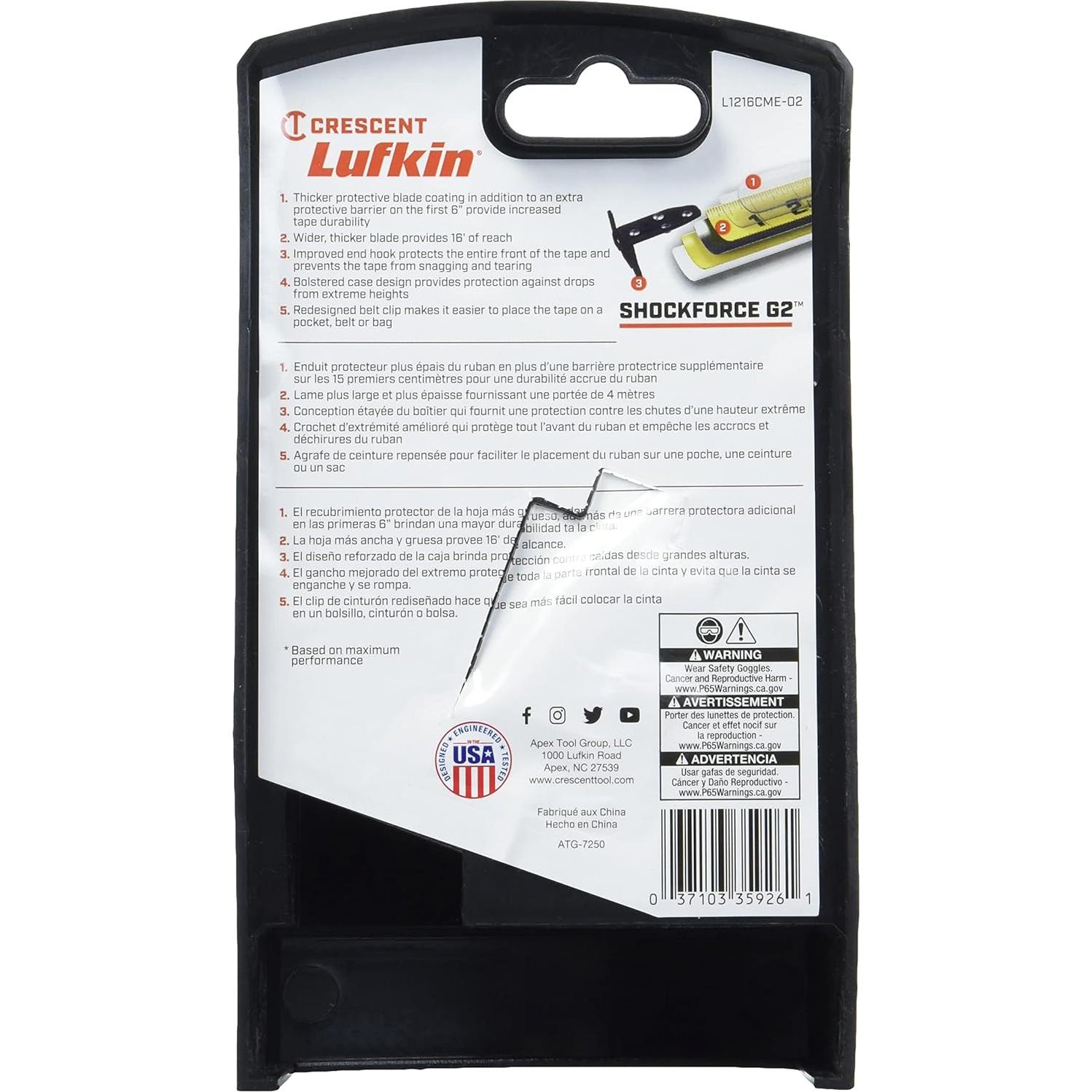 Cinta Métrica Crescent Shockforce G2 5M con Gancho Diamante