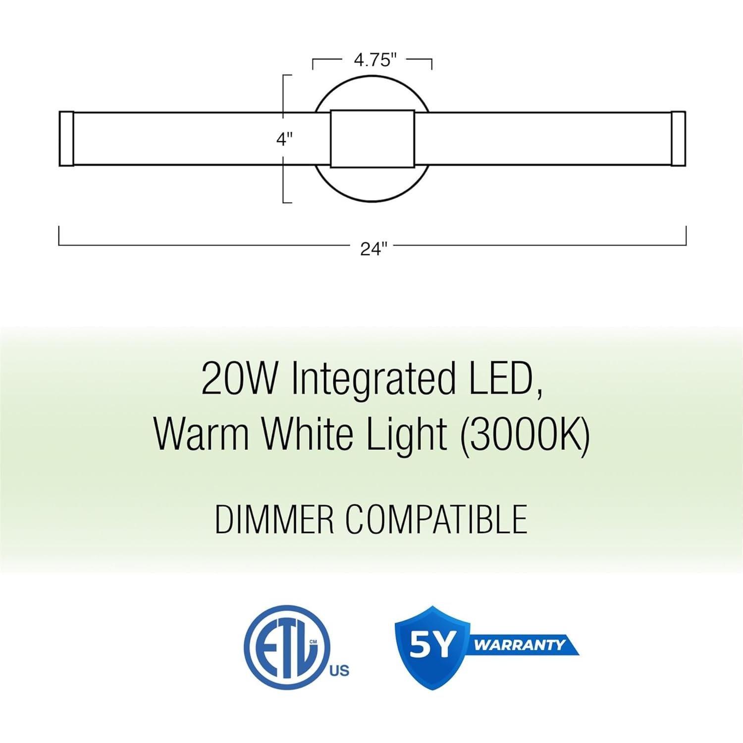 Luz de Vanity LED Kira Home Duo 60cm 20W Negro 3000K