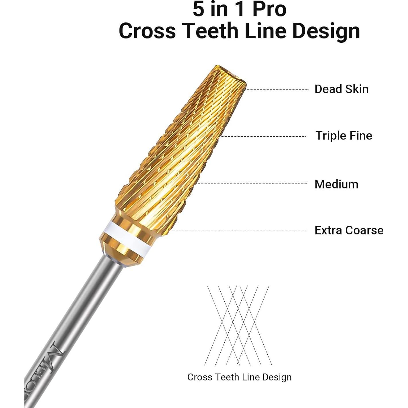 Brocas de Taladro para Uñas MelodySusie 5 en 1 Carburo 3/32"