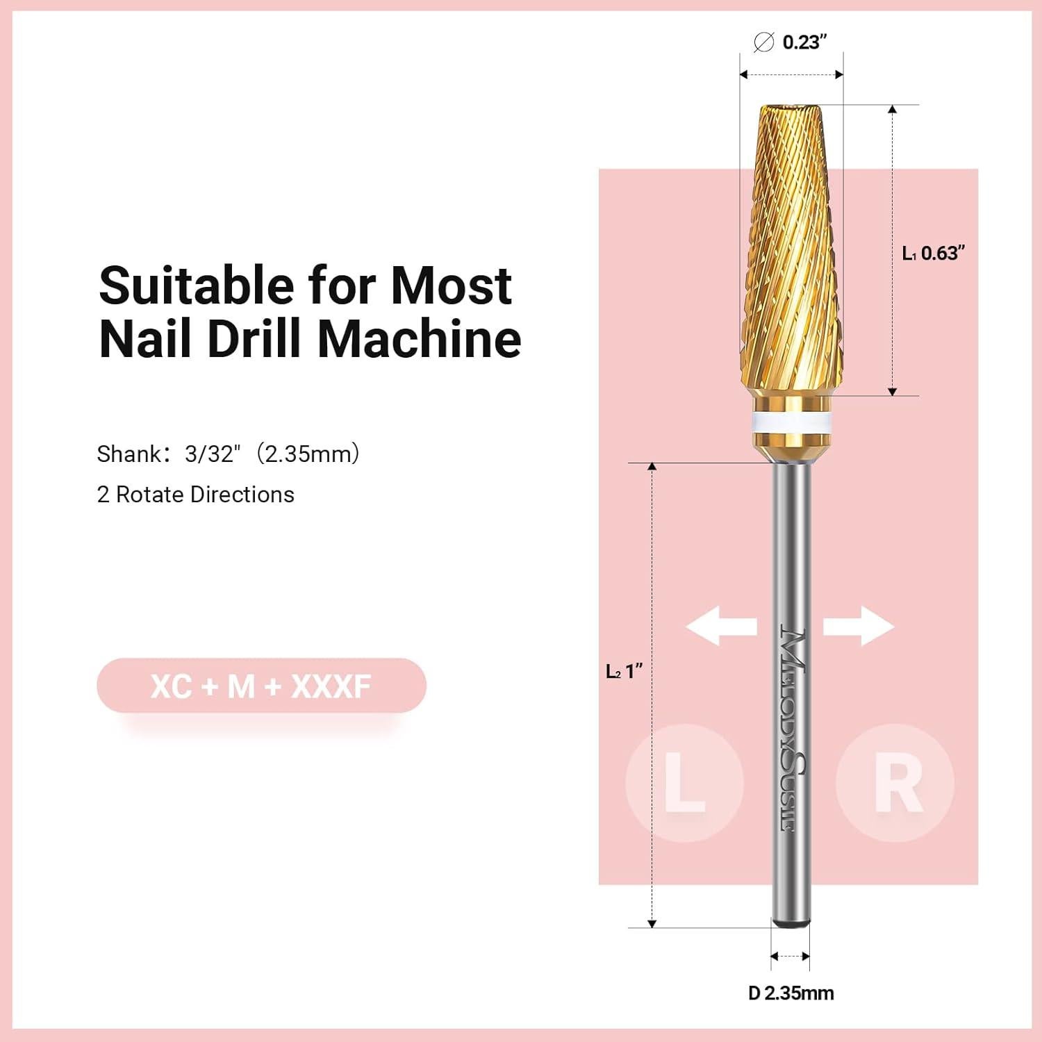 Brocas de Taladro para Uñas MelodySusie 5 en 1 Carburo 3/32"