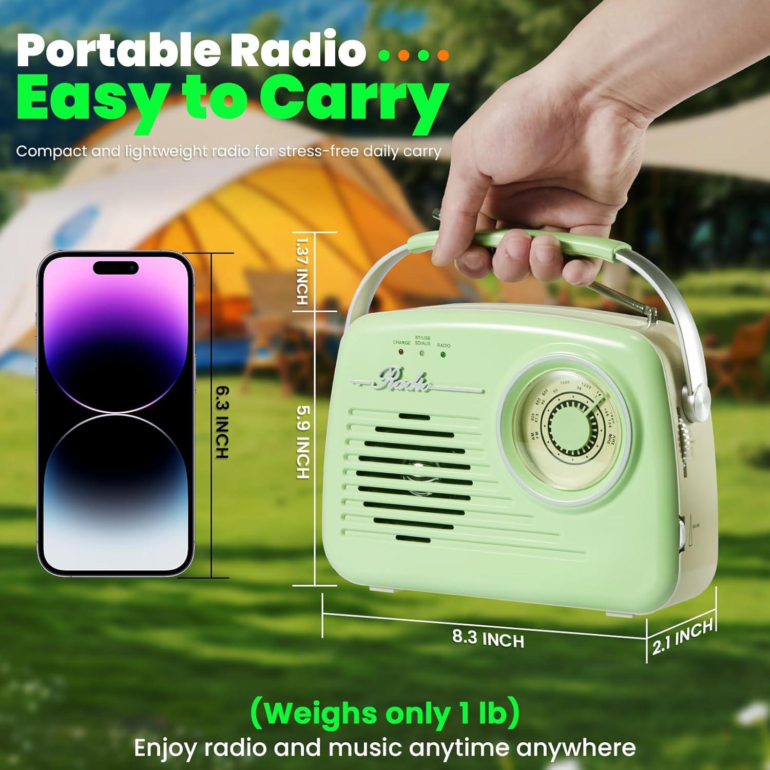 Radio Portátil AM FM Ruihua Bluetooth Verde 0.45 kg