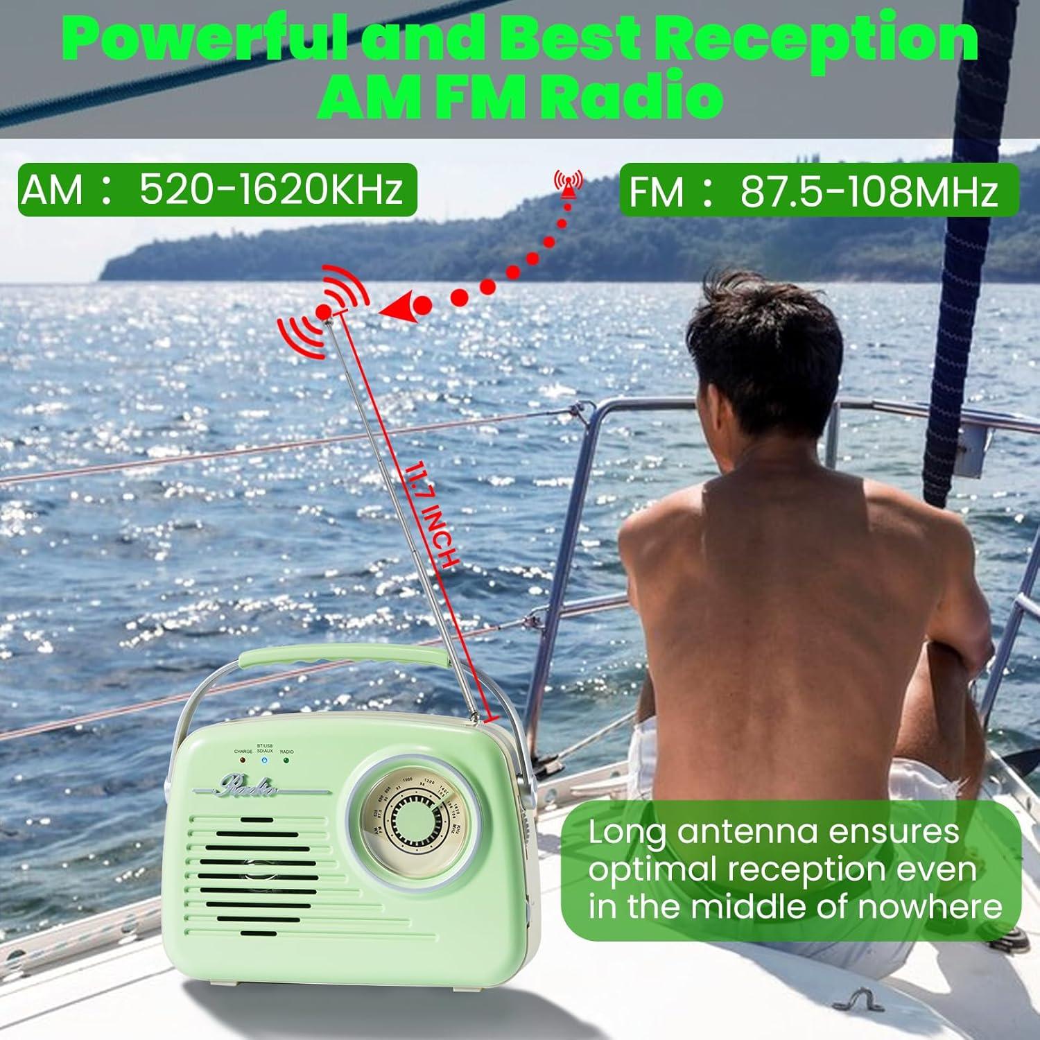 Radio Portátil AM FM Ruihua Bluetooth Verde 0.45 kg