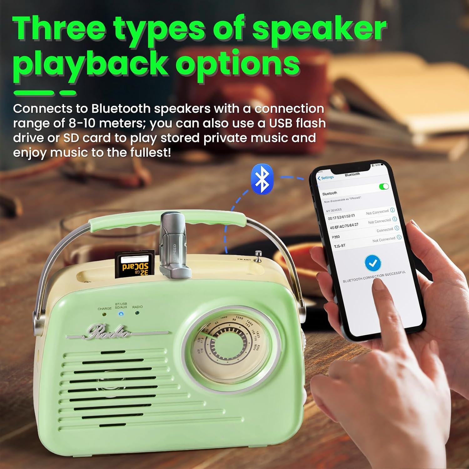 Radio Portátil AM FM Ruihua Bluetooth Verde 0.45 kg