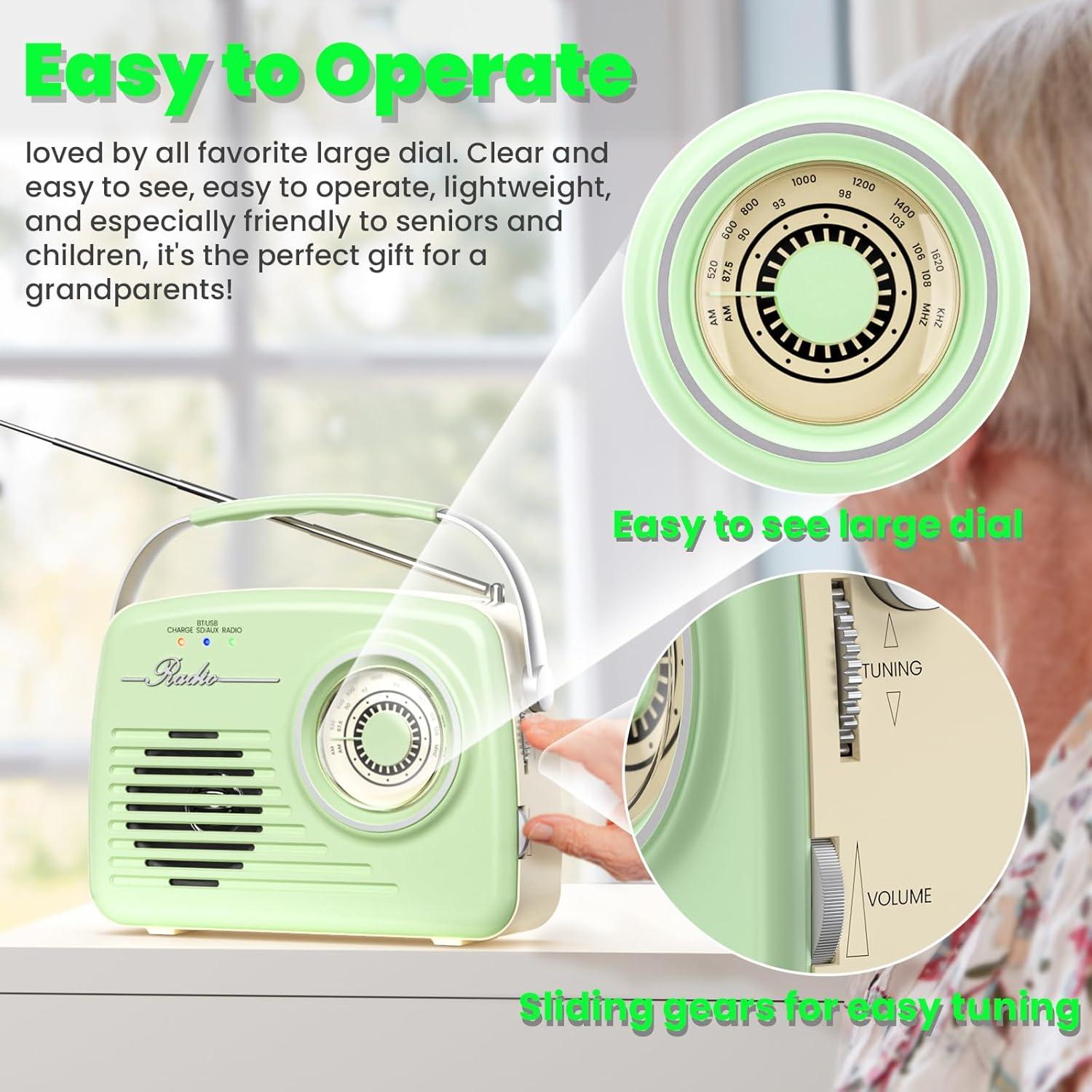 Radio Portátil AM FM Ruihua Bluetooth Verde 0.45 kg