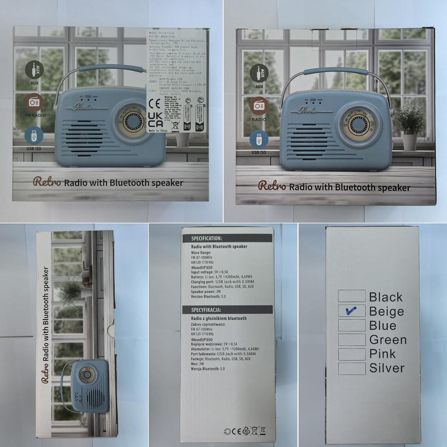 Radio Portátil AM FM Ruihua Bluetooth Verde 0.45 kg