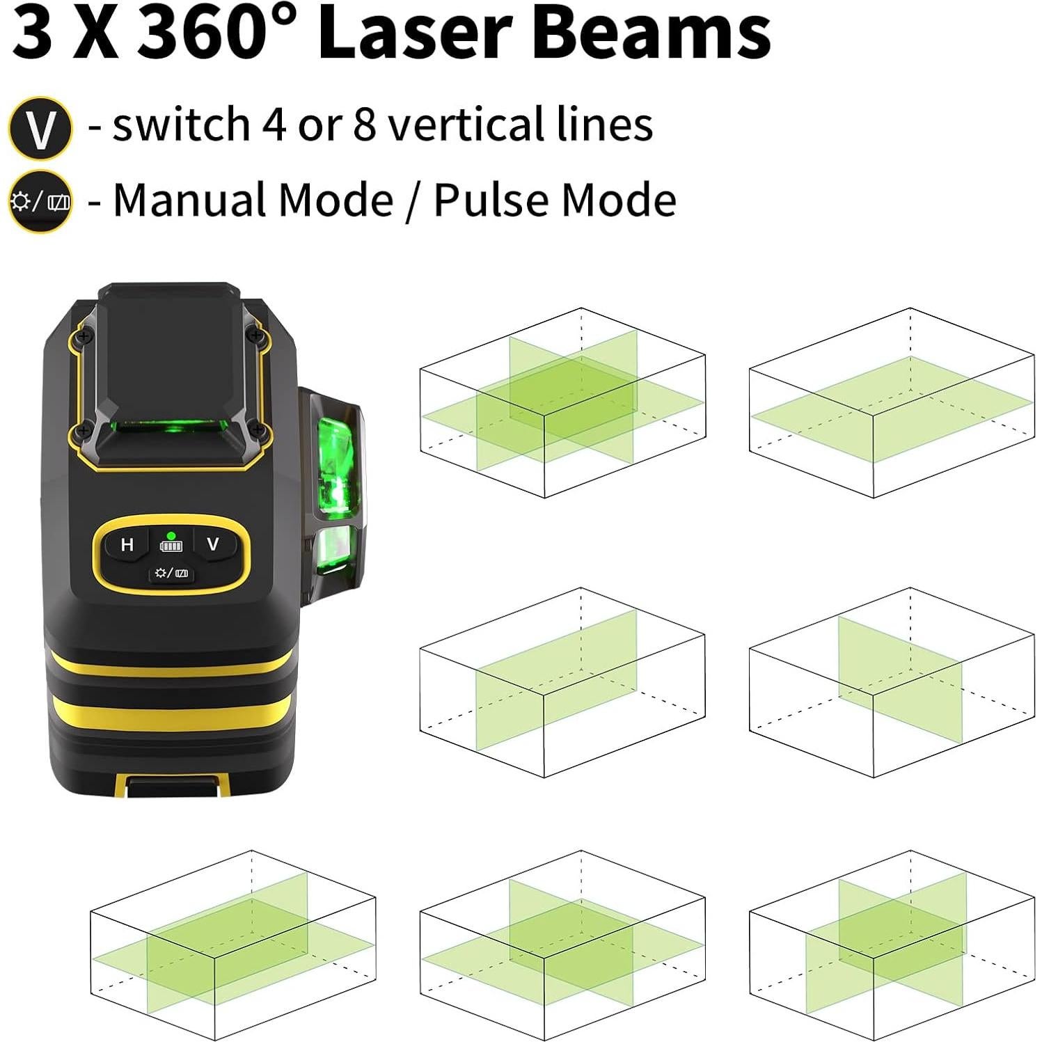 Nivel Láser IKOVWUK 3x360° Autonivelante Verde 5200mAh