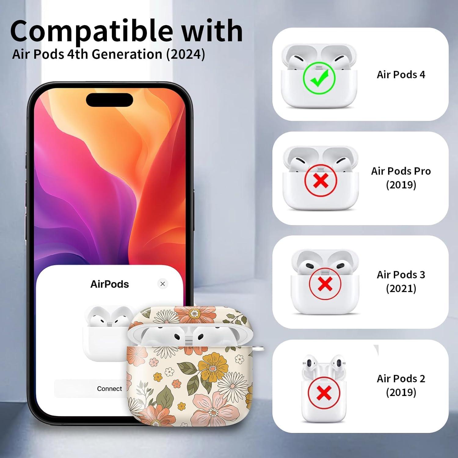 Funda AEKVPL para AirPods 4ta Gen 2024, Antigolpes Floral
