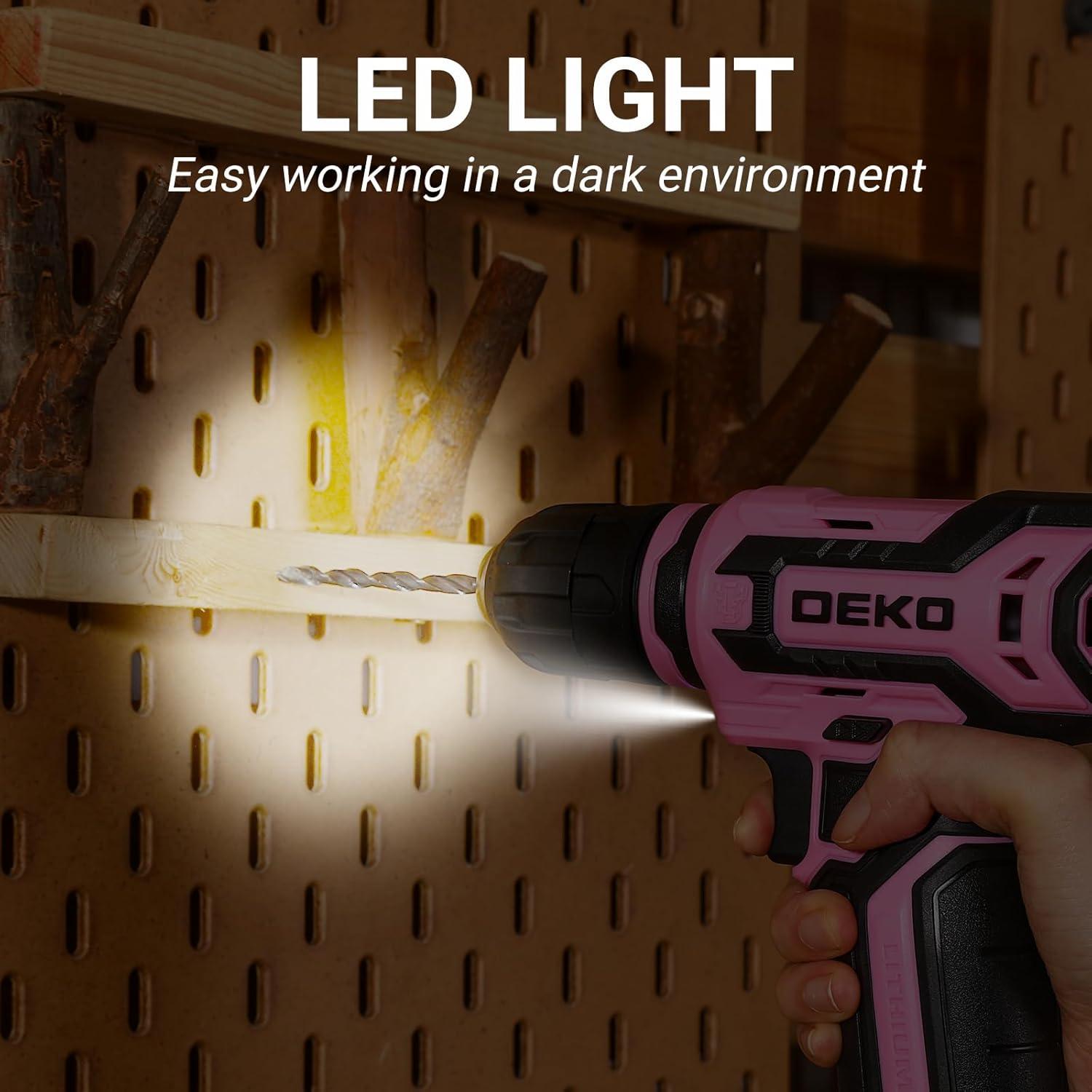 Taladro Inalámbrico DEKOPRO 12V Rosa 800RPM con Accesorios