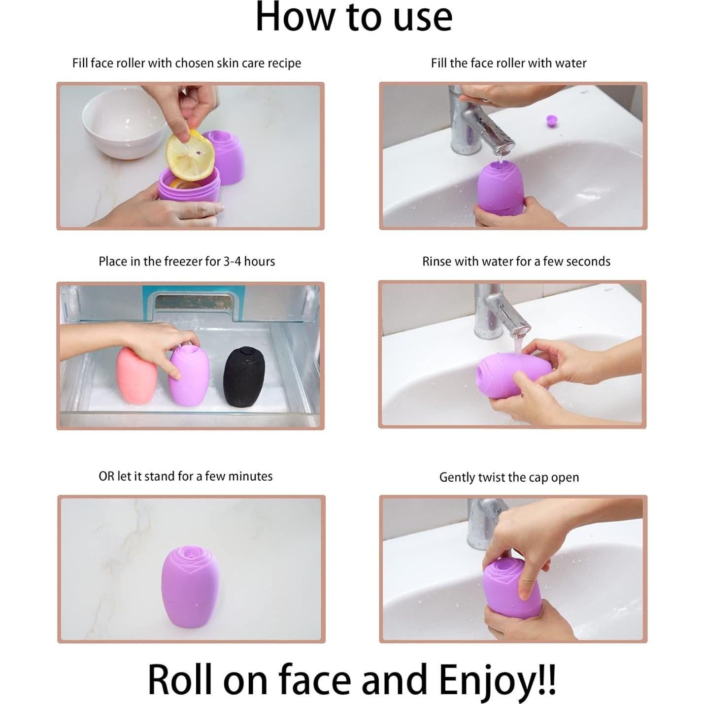 Rodillo de Hielo de Silicona Evmliy para Masaje Facial Negro