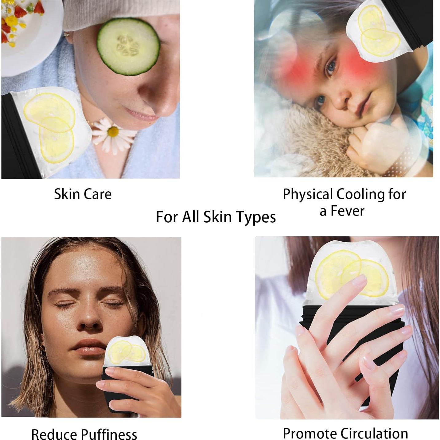 Rodillo de Hielo de Silicona Evmliy para Masaje Facial Negro