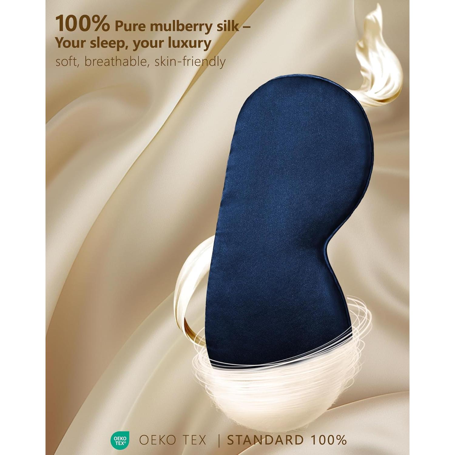 Máscara de Ojos de Seda Natural BLSSNZ Azul Marino - Suave y Ajustable