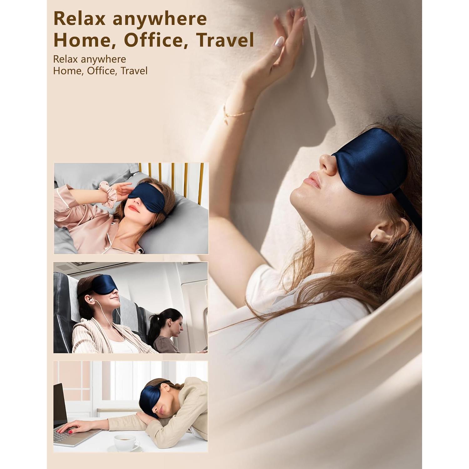 Máscara de Ojos de Seda Natural BLSSNZ Azul Marino - Suave y Ajustable