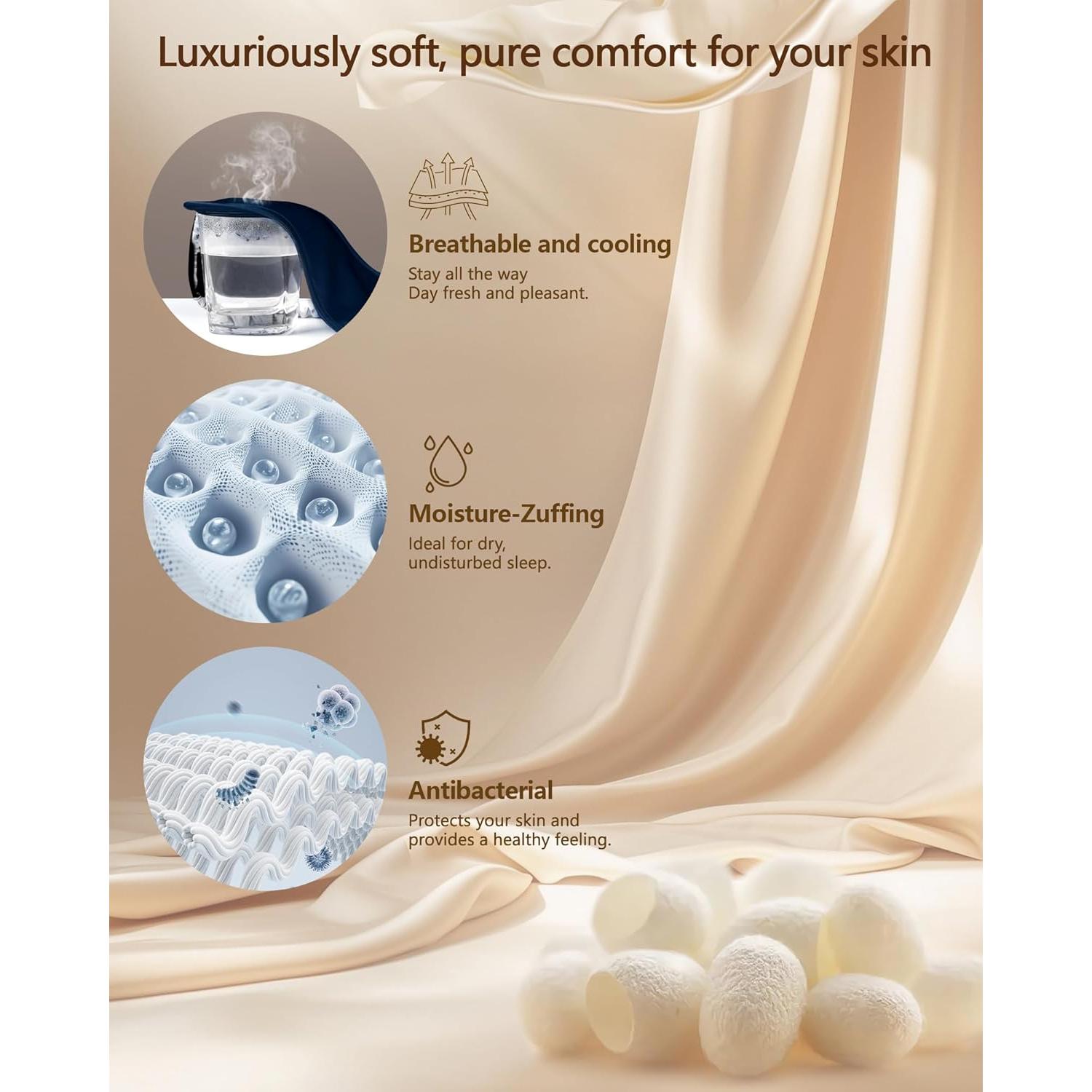 Máscara de Ojos de Seda Natural BLSSNZ Azul Marino - Suave y Ajustable