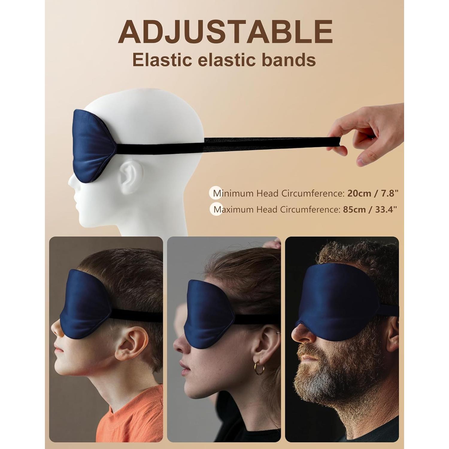 Máscara de Ojos de Seda Natural BLSSNZ Azul Marino - Suave y Ajustable