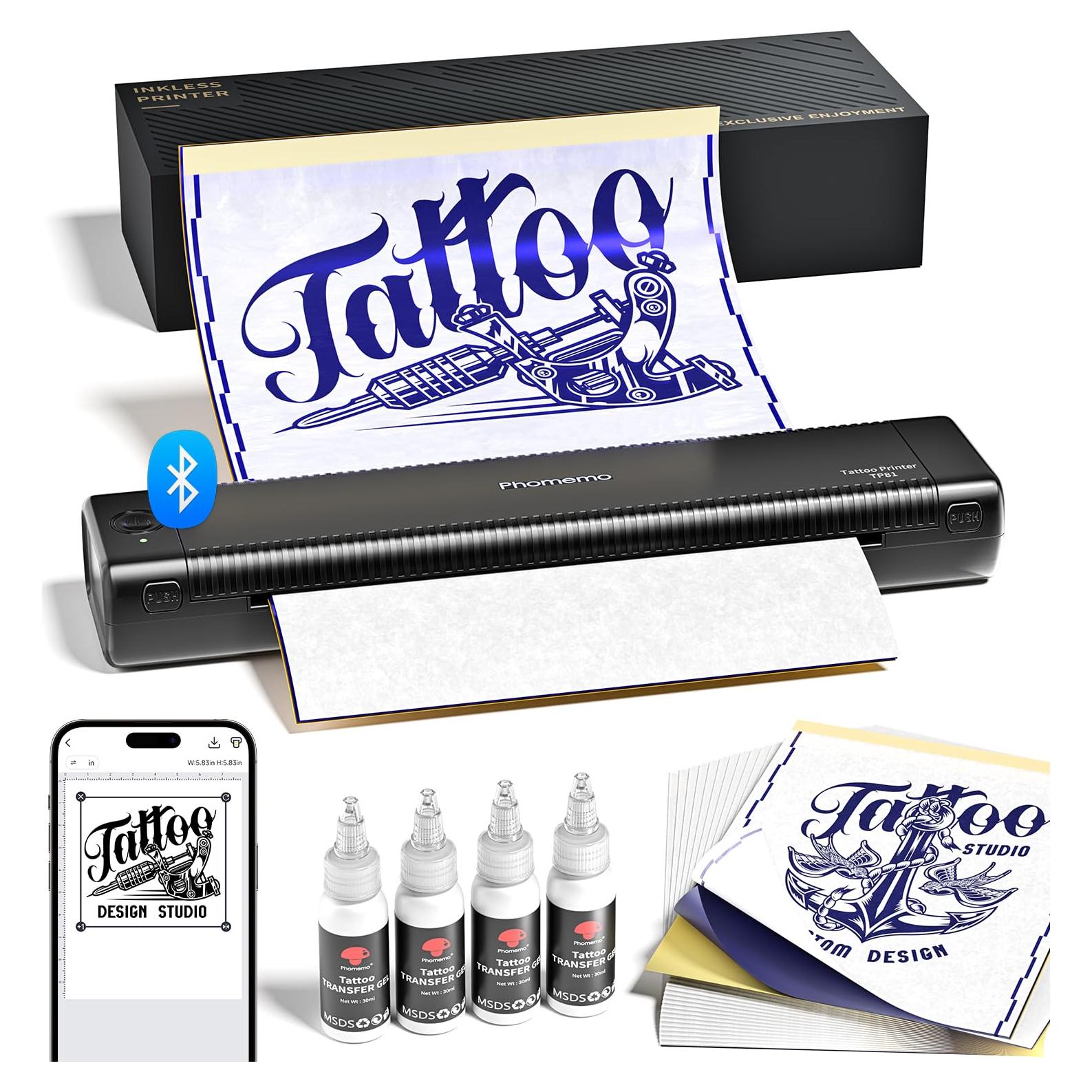 Impresora de Tatuajes Phomemo TP81 con 20 Papeles y Gel