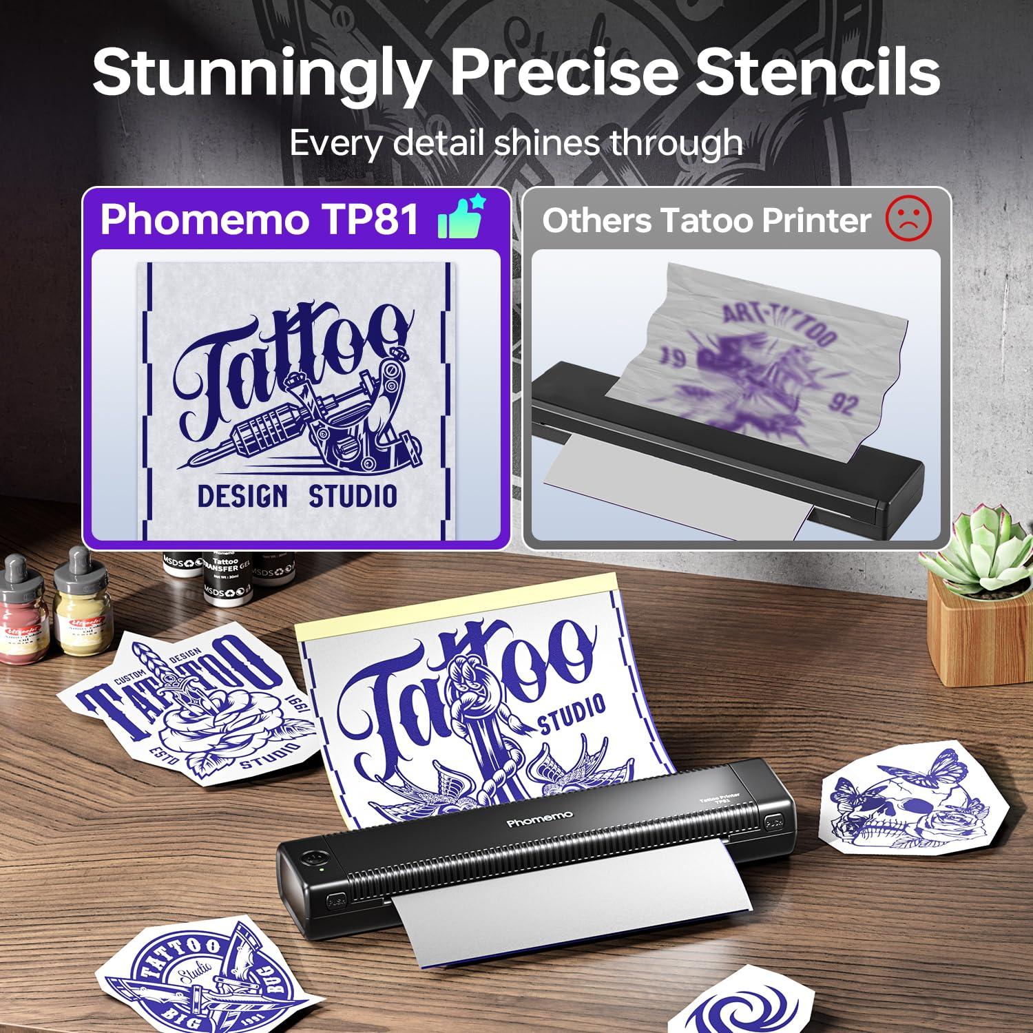 Impresora de Tatuajes Phomemo TP81 con 20 Papeles y Gel