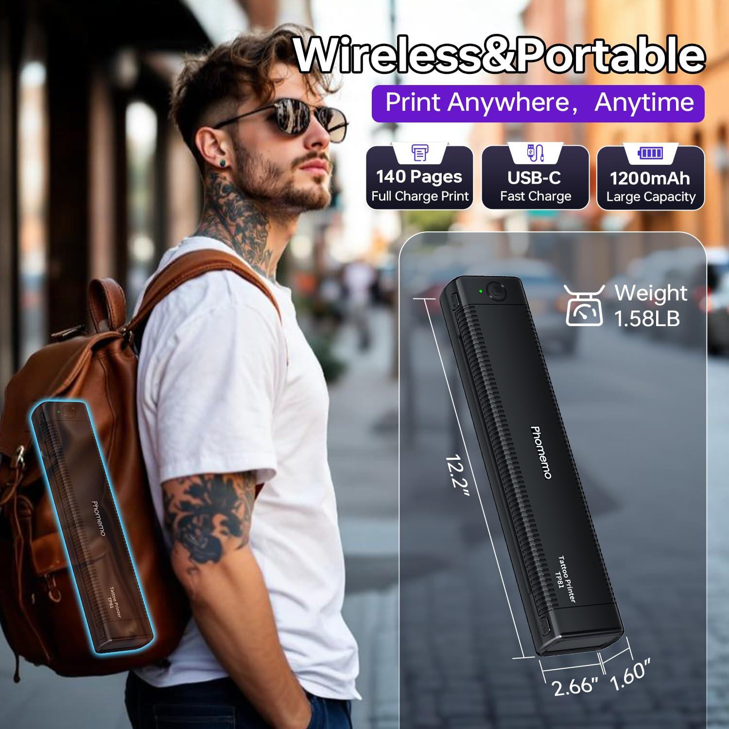 Impresora de Tatuajes Phomemo TP81 con 20 Papeles y Gel