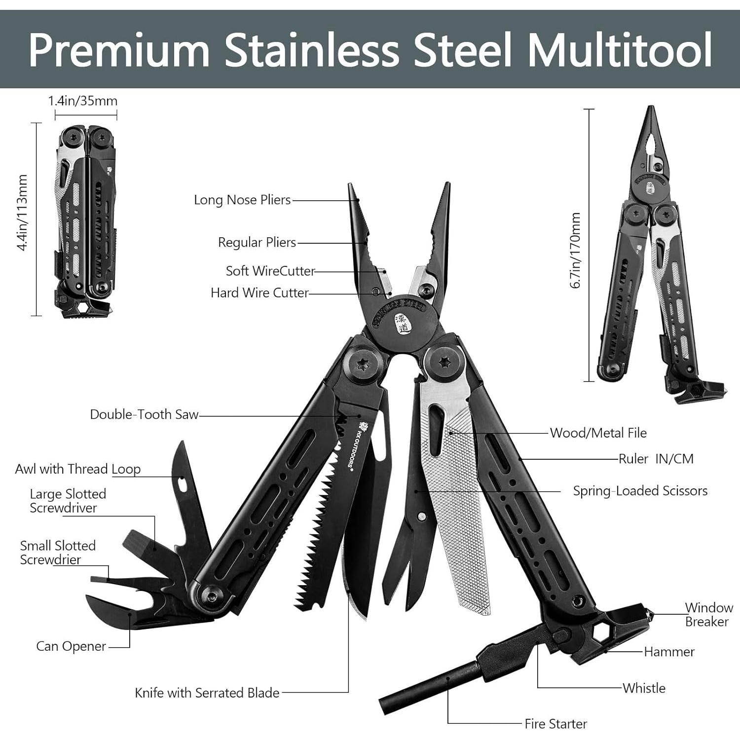 Multiherramienta 19 en 1 HX OUTDOORS Acero Inoxidable Negro