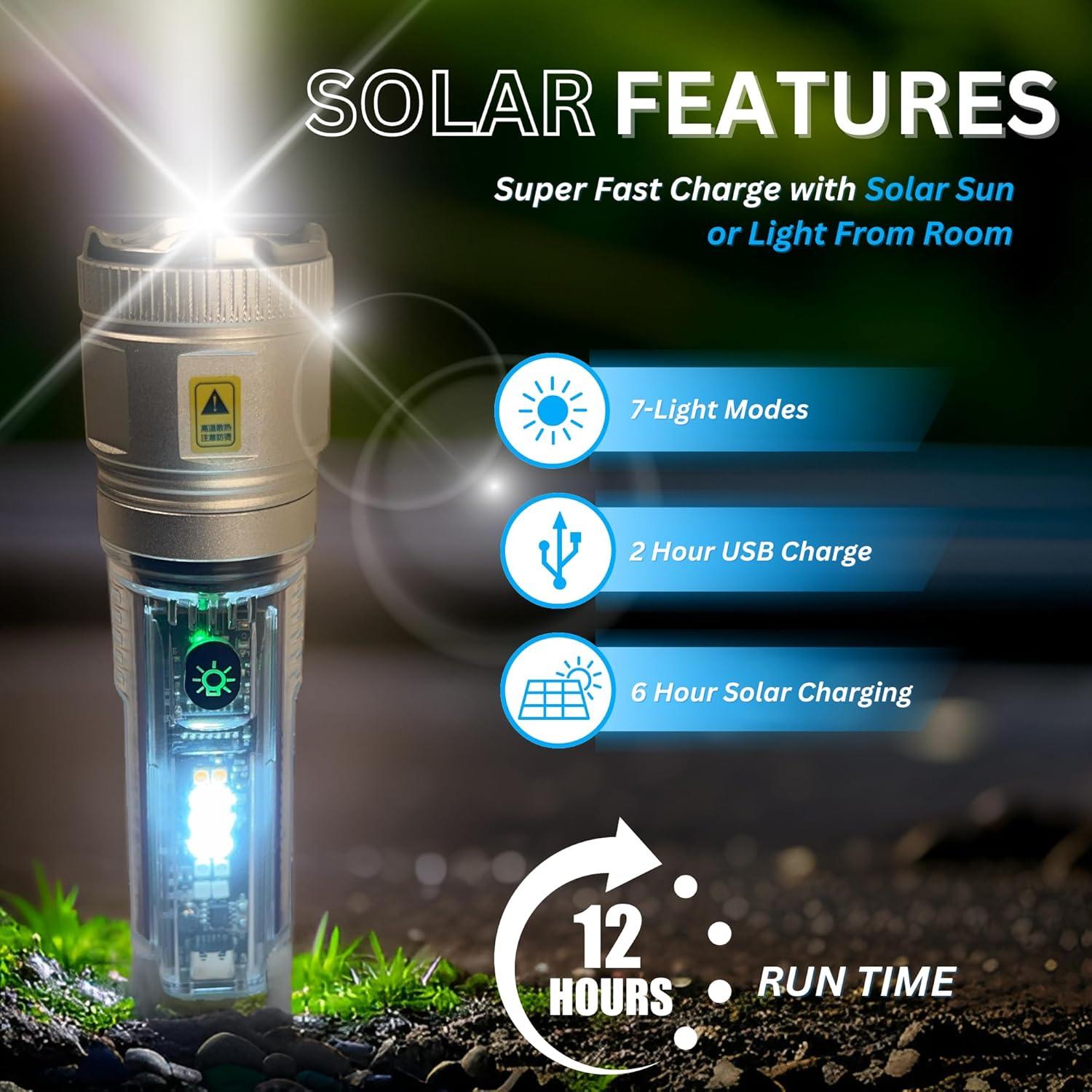 Solar Camping Flashlight (Black, Medium)
