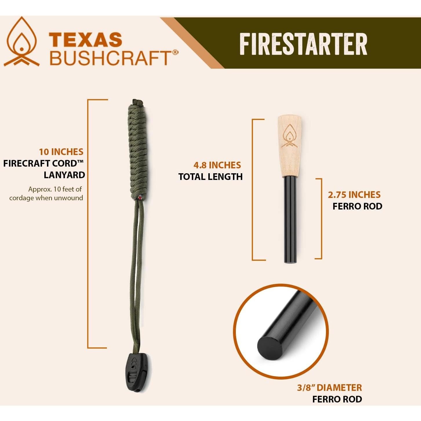 Encendedor de Fuego Texas Bushcraft - Acero Impermeable con Raspador