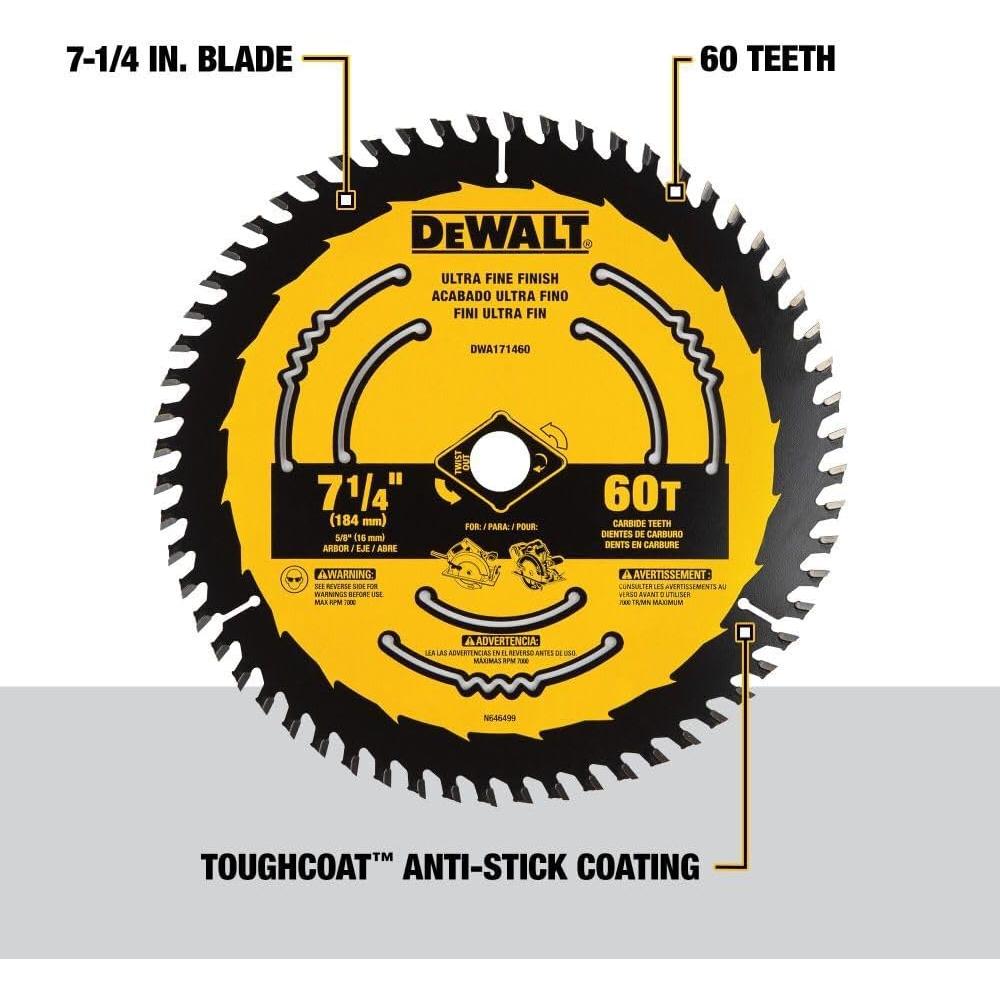 DEWALT Circular Saw Blade, 7 1/4 Inch, 60 Tooth, Wood Cutting (DWA171460)