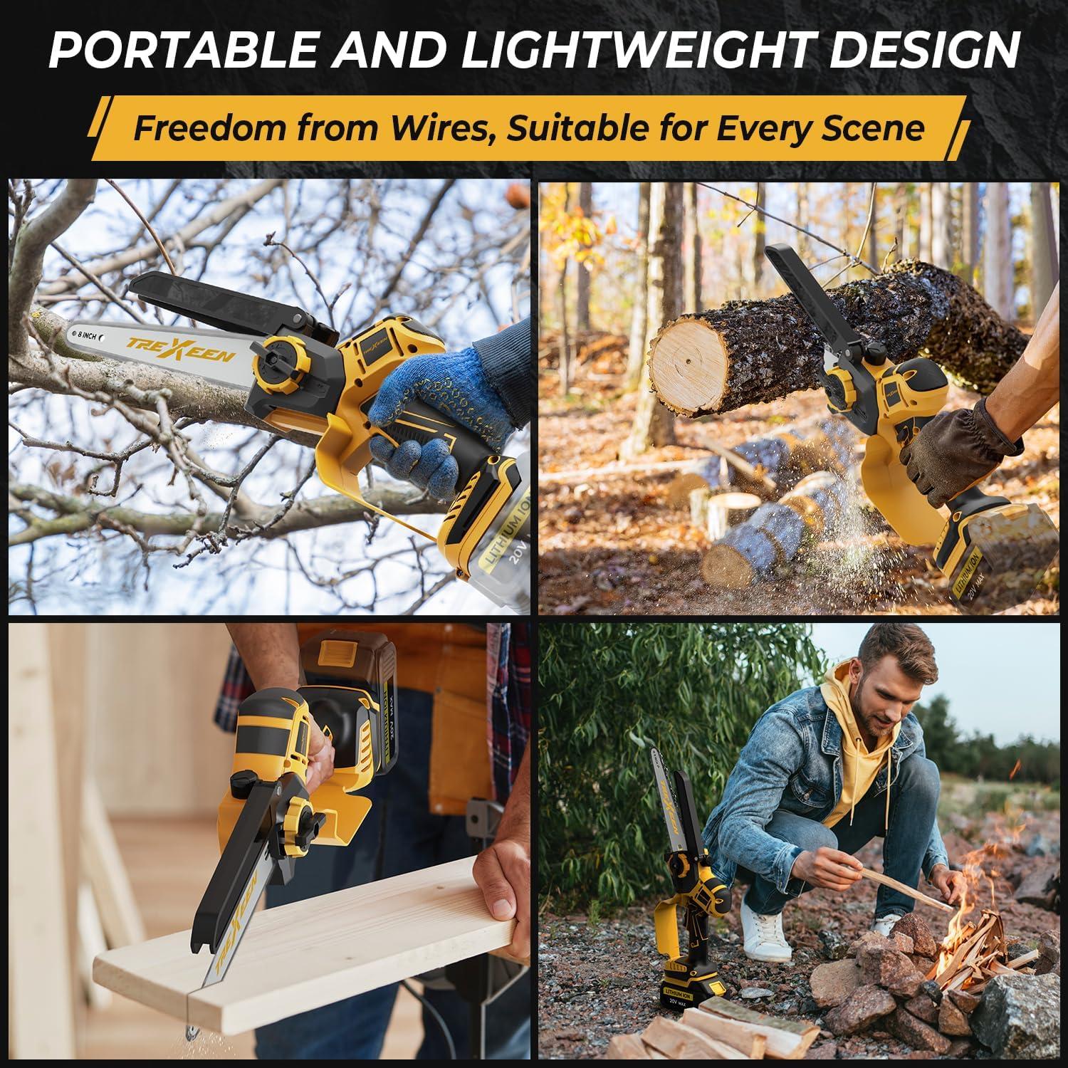 Mini Motosierra Inalámbrica TREXEEN 20V 2-en-1 8" y 6"