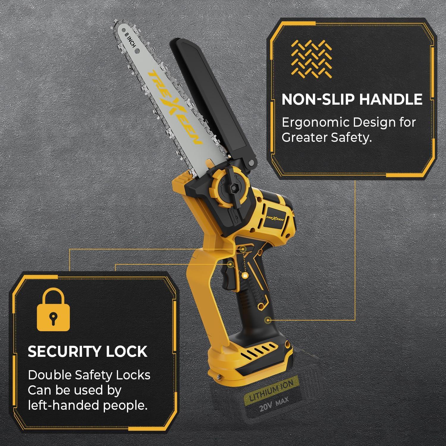 Mini Motosierra Inalámbrica TREXEEN 20V 2-en-1 8" y 6"