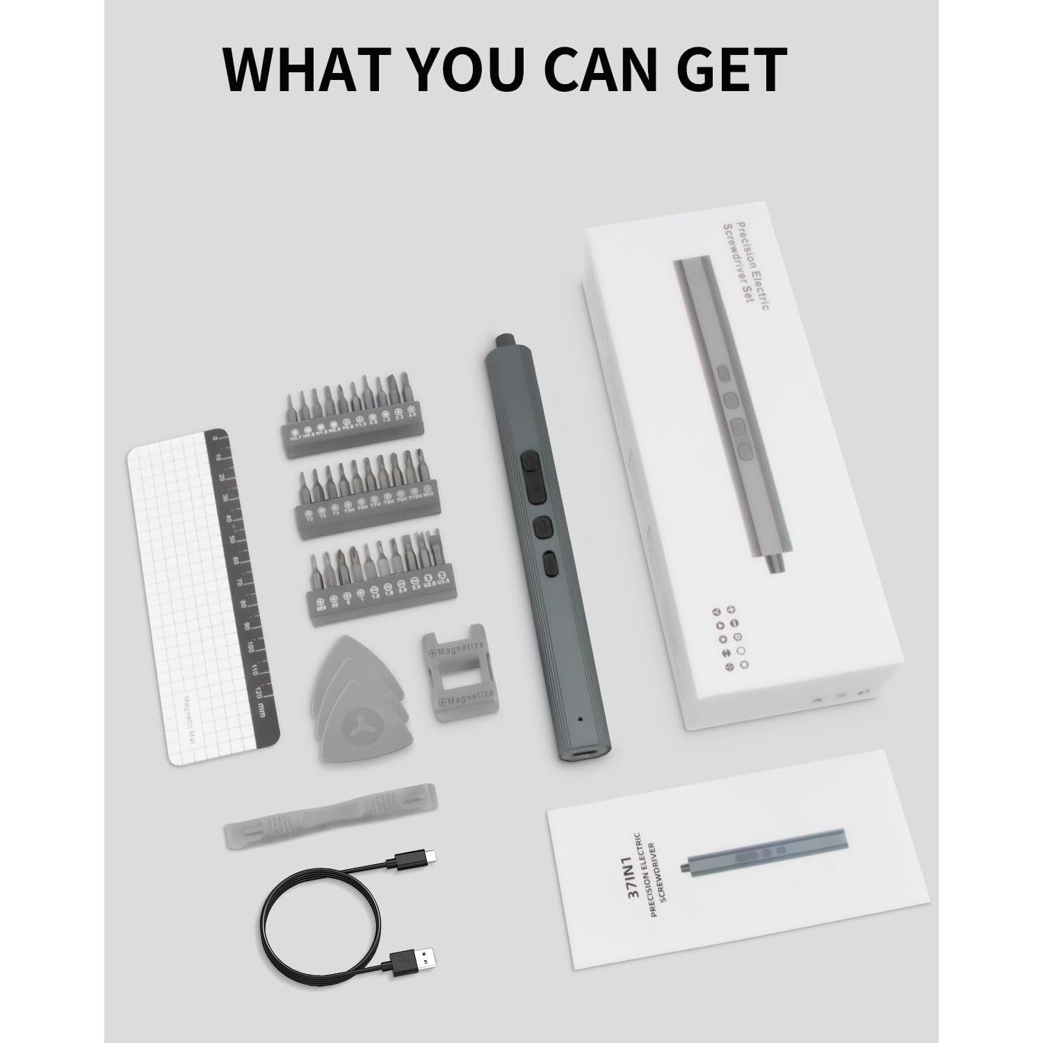 Mini Electric Screwdriver Set Upgraded: UnaMela Small Electric Precision Screwdriver Cordless - 30 S2 Bits, 3 Torque Settings, 4 LED Lights, Power Screwdriver Repair Tool Kit for PC RC Electronics