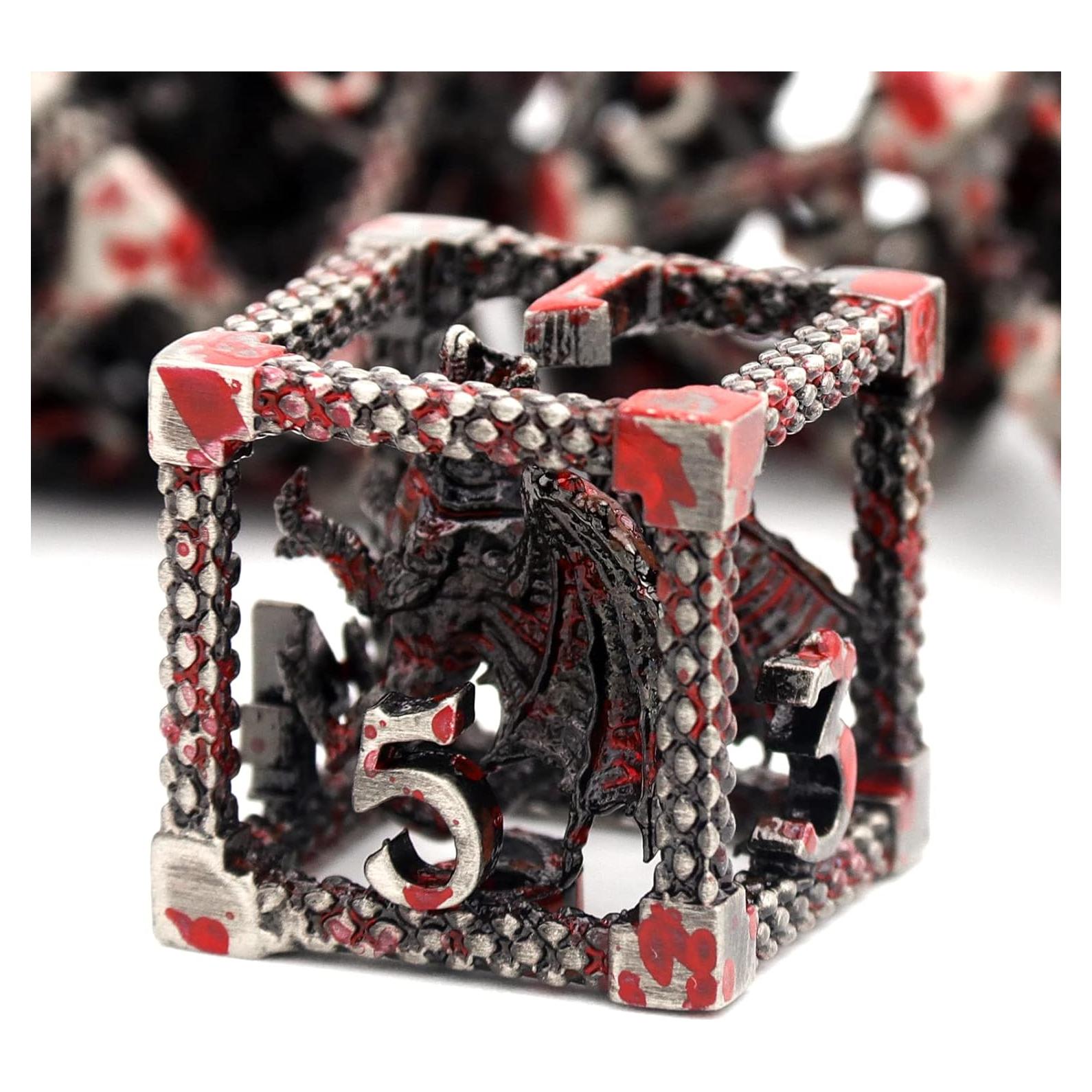 Dados Metálicos Poliedricos D&D HNCCESG Sangre de Dragón Plateada