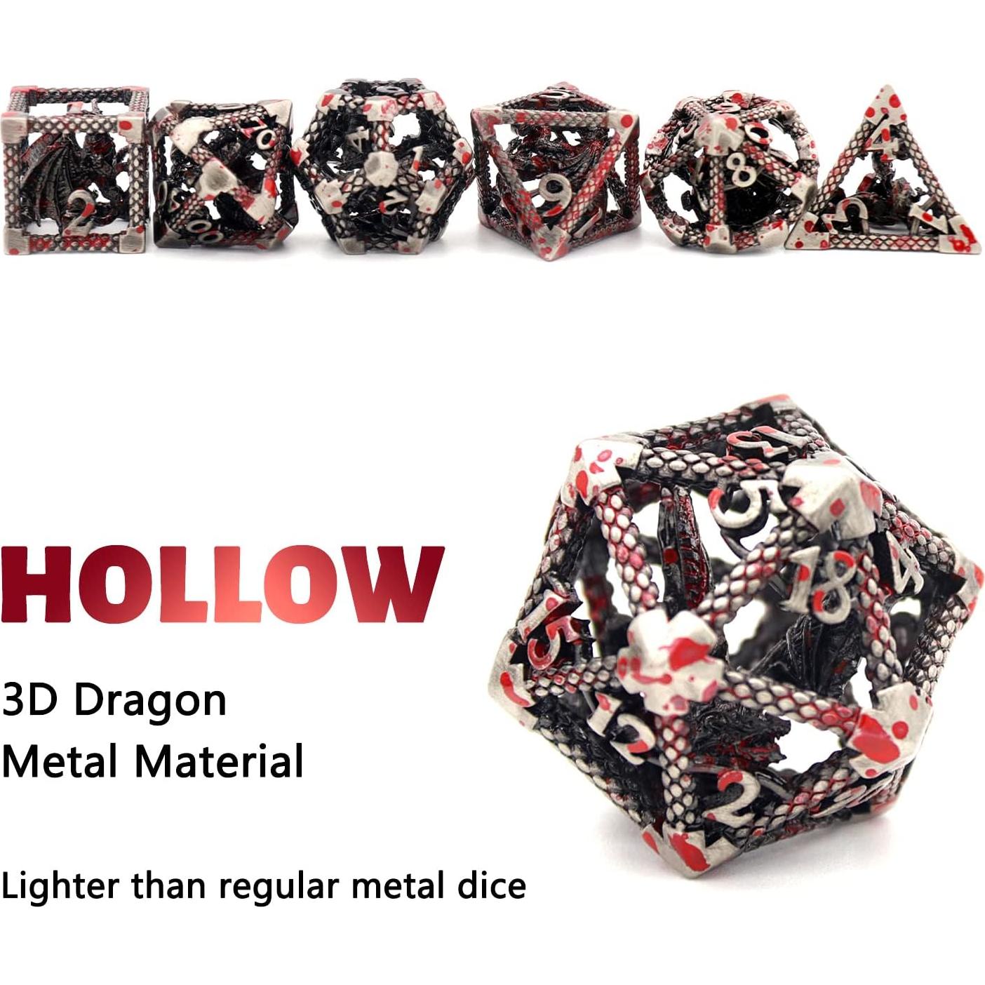 Dados Metálicos Poliedricos D&D HNCCESG Sangre de Dragón Plateada