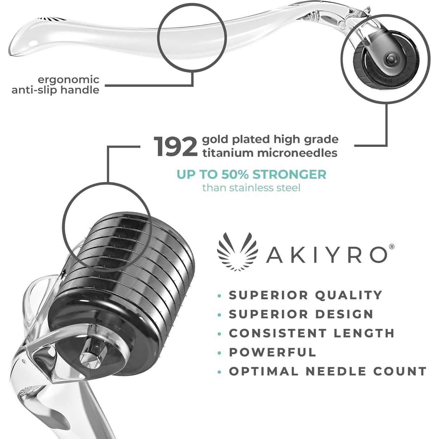 Derma Roller AKIYRO 192 Microagujas Titanio 0.30mm Negro