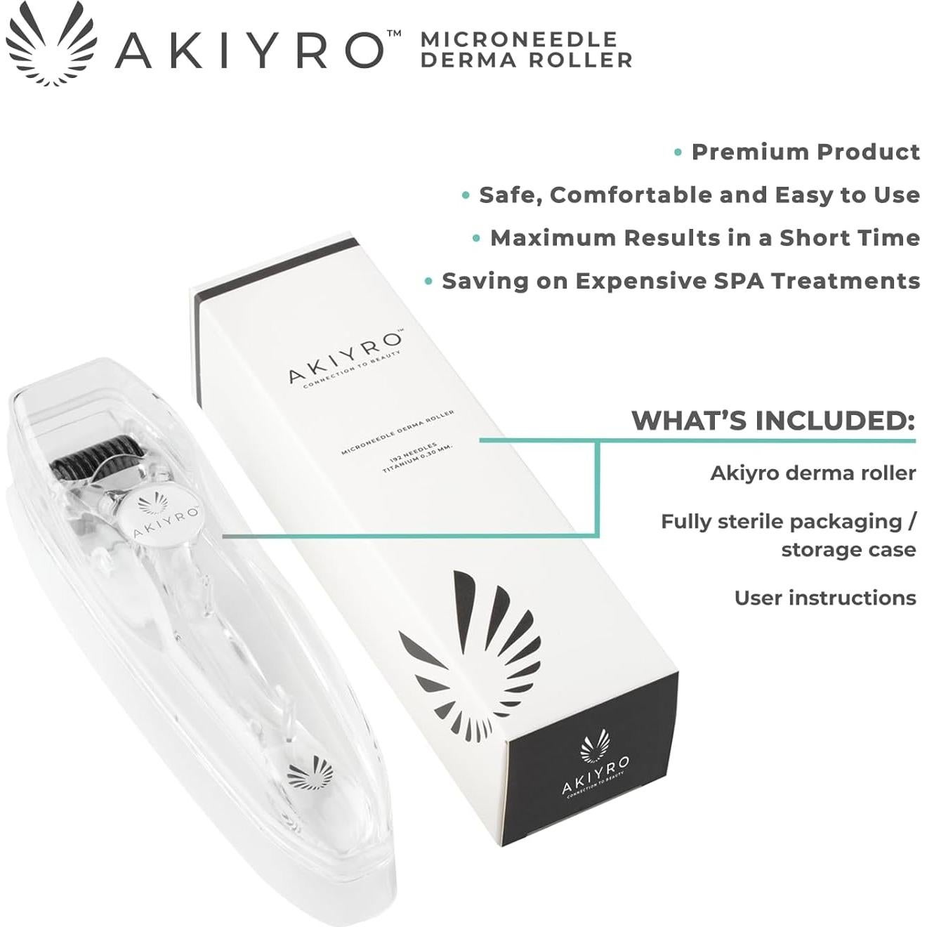 Derma Roller AKIYRO 192 Microagujas Titanio 0.30mm Negro