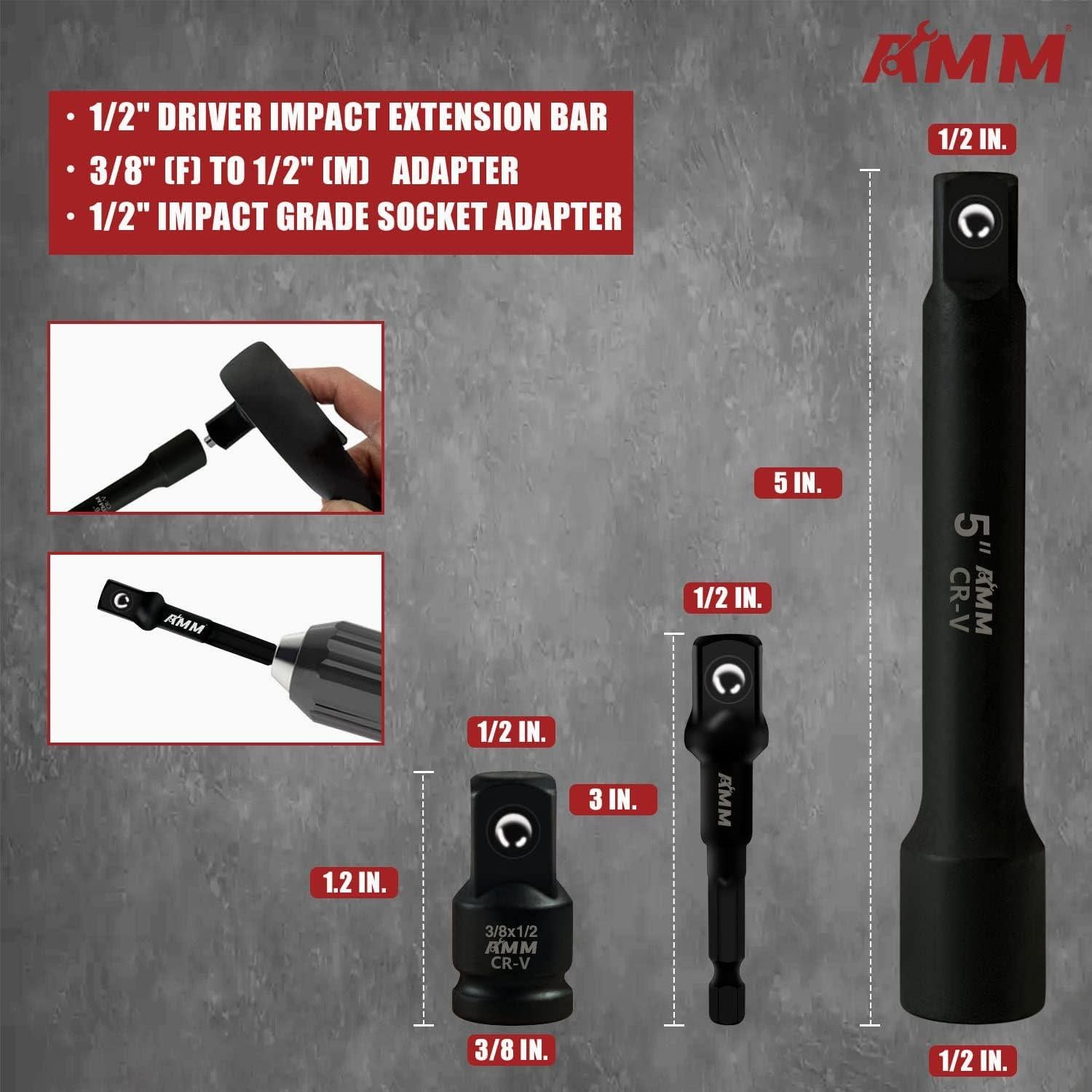 Juego de Enchufes de Impacto AMM 1/2" 24 Piezas Cr-V