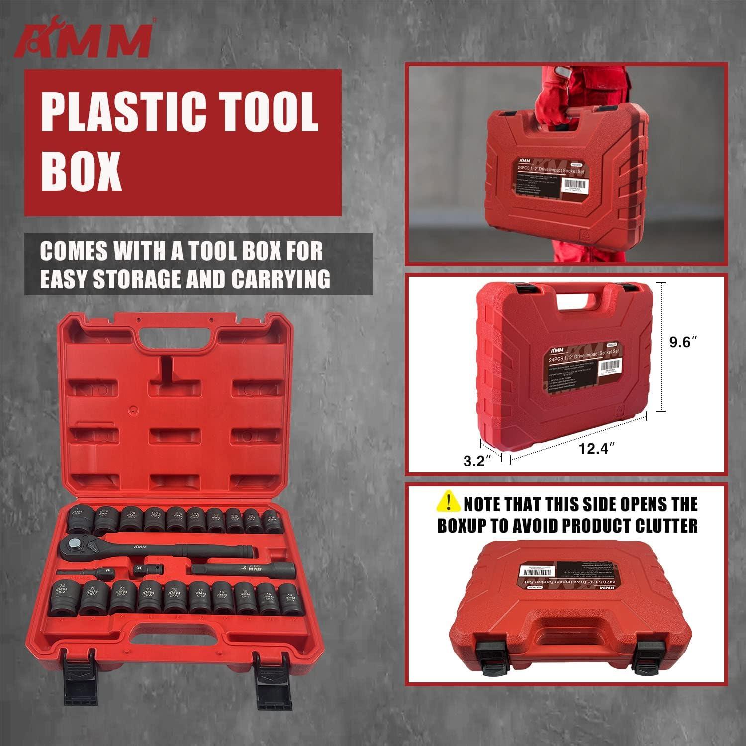 Juego de Enchufes de Impacto AMM 1/2" 24 Piezas Cr-V