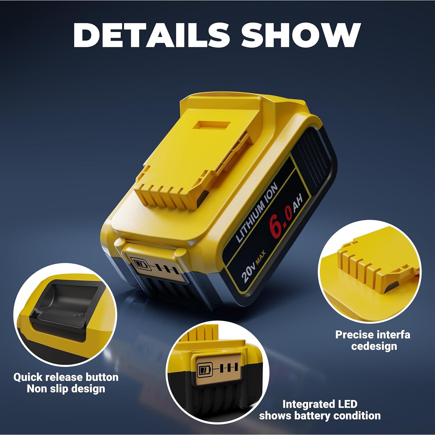 Batería de Reemplazo 6.0Ah COKYISS para Dewalt 20V Max