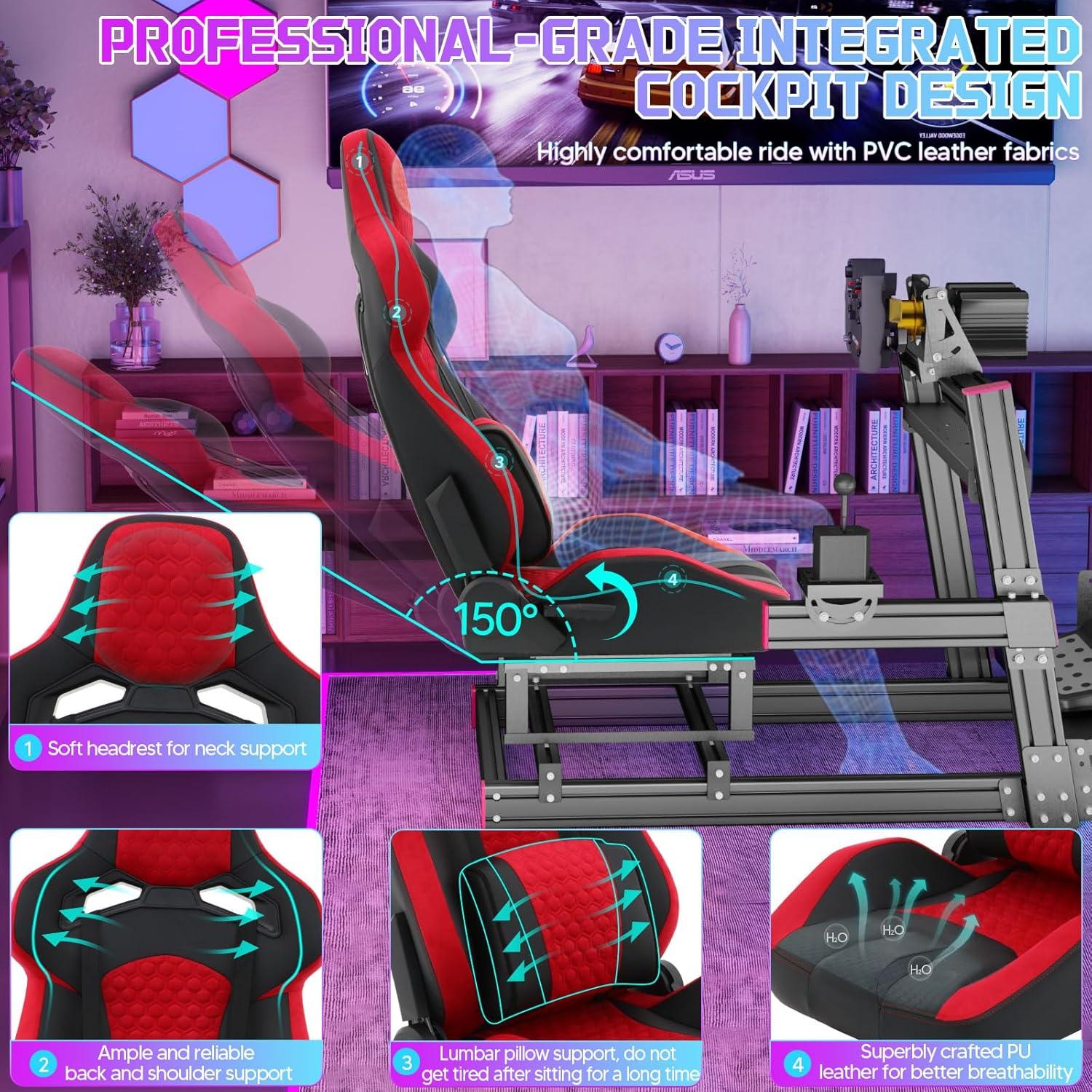Racing Simulator Cockpit Stand with Elite Series Racing Seats for Logitech/Thrustmaster/Fanatec G29 G920 G923 T80 T300,djustable Steering Wheel Stand,Not Included Wheel,Pedals & Shifter