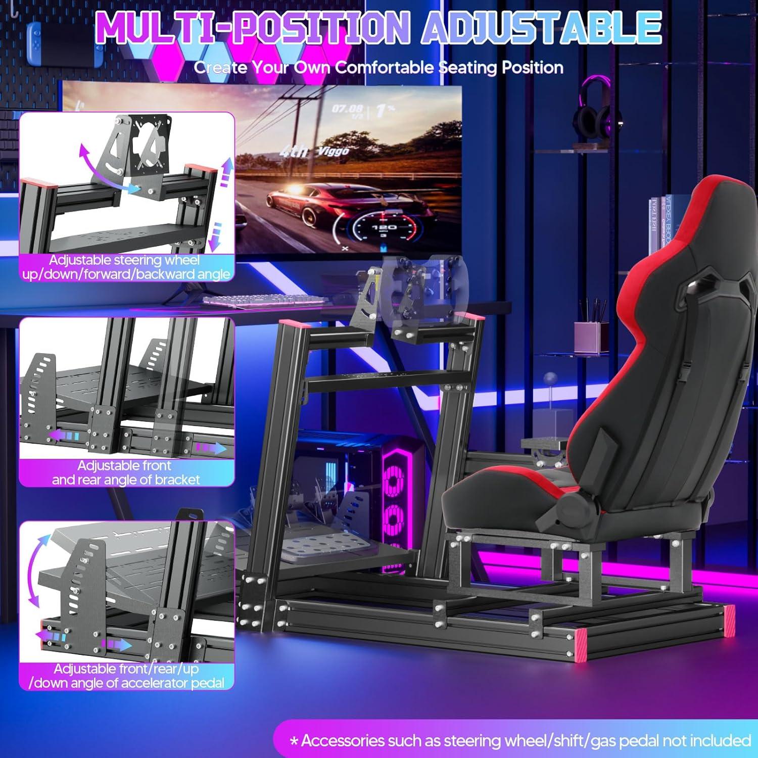 Racing Simulator Cockpit Stand with Elite Series Racing Seats for Logitech/Thrustmaster/Fanatec G29 G920 G923 T80 T300,djustable Steering Wheel Stand,Not Included Wheel,Pedals & Shifter