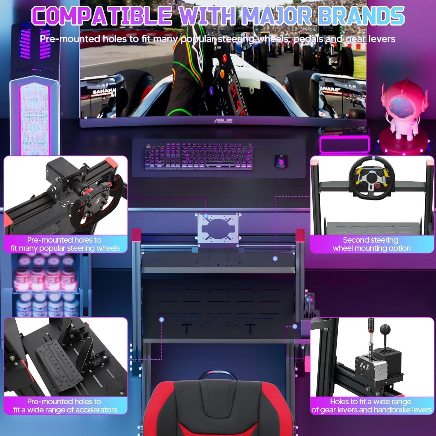 Racing Simulator Cockpit Stand with Elite Series Racing Seats for Logitech/Thrustmaster/Fanatec G29 G920 G923 T80 T300,djustable Steering Wheel Stand,Not Included Wheel,Pedals & Shifter