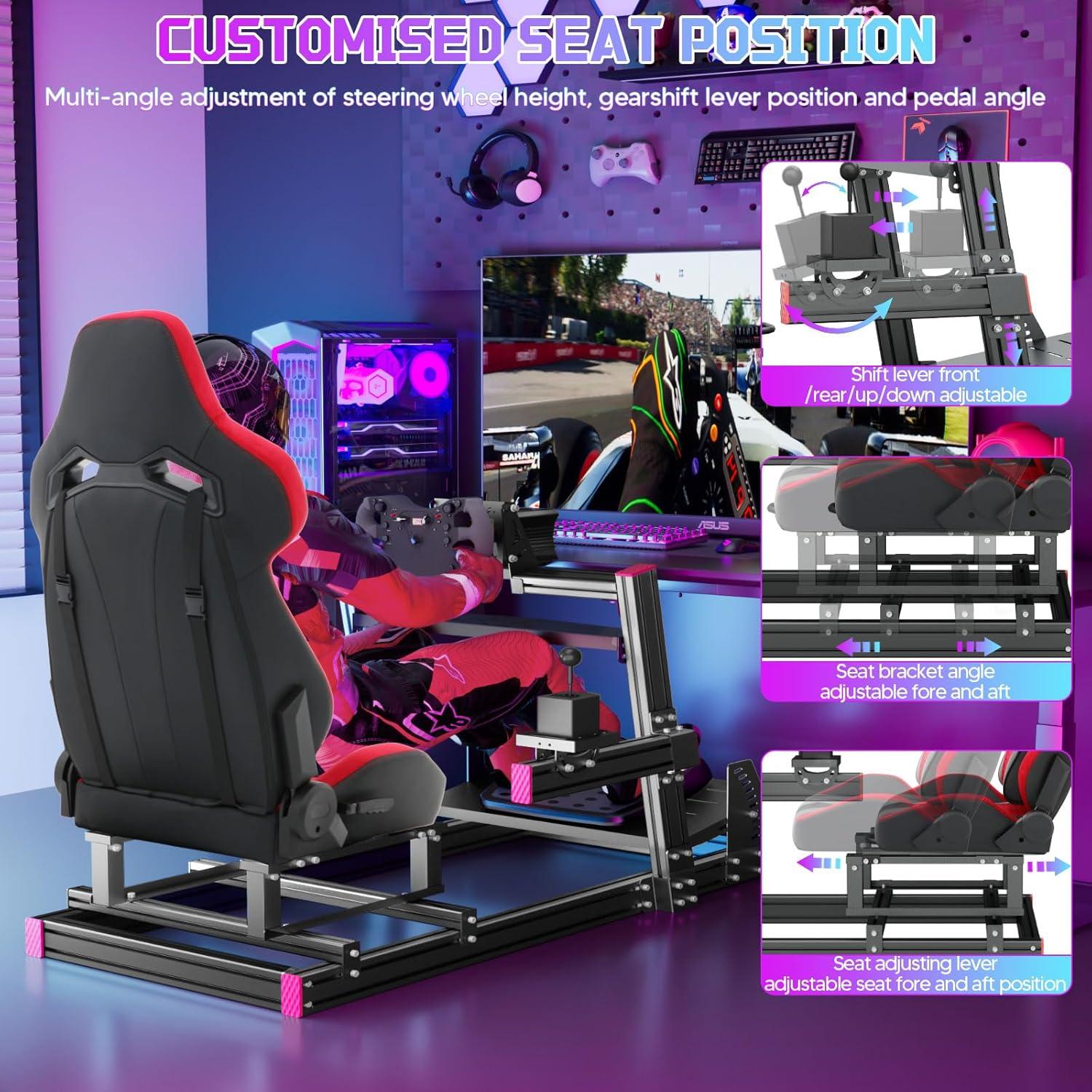 Racing Simulator Cockpit Stand with Elite Series Racing Seats for Logitech/Thrustmaster/Fanatec G29 G920 G923 T80 T300,djustable Steering Wheel Stand,Not Included Wheel,Pedals & Shifter