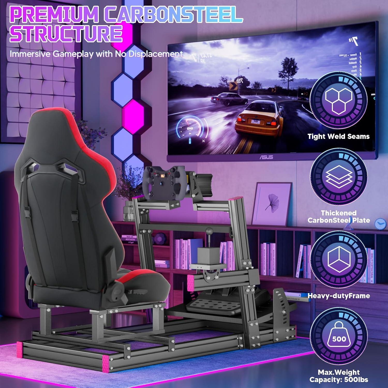 Racing Simulator Cockpit Stand with Elite Series Racing Seats for Logitech/Thrustmaster/Fanatec G29 G920 G923 T80 T300,djustable Steering Wheel Stand,Not Included Wheel,Pedals & Shifter