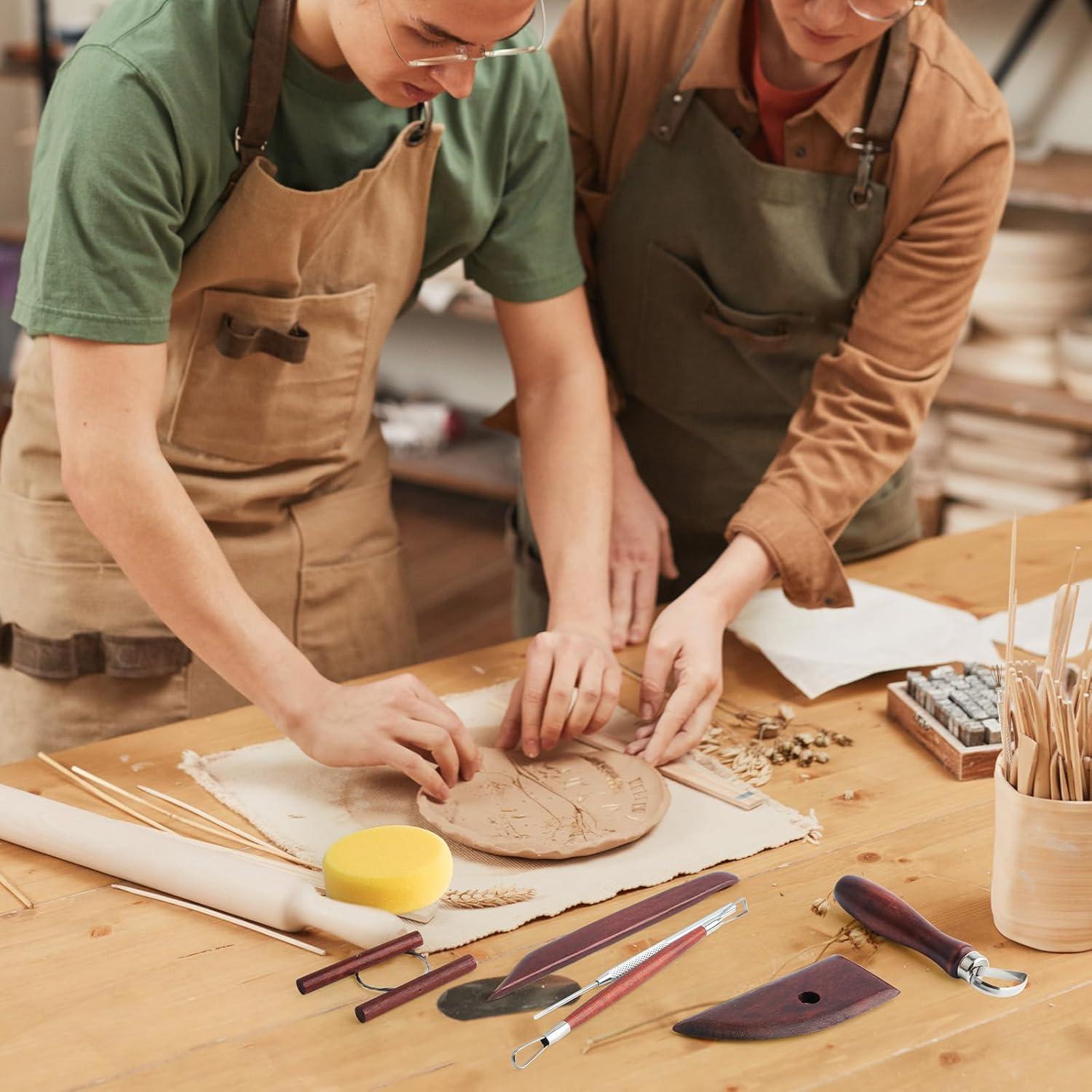 Juego de 8 herramientas de escultura de cerámica UUSYCUN - Madera manchada