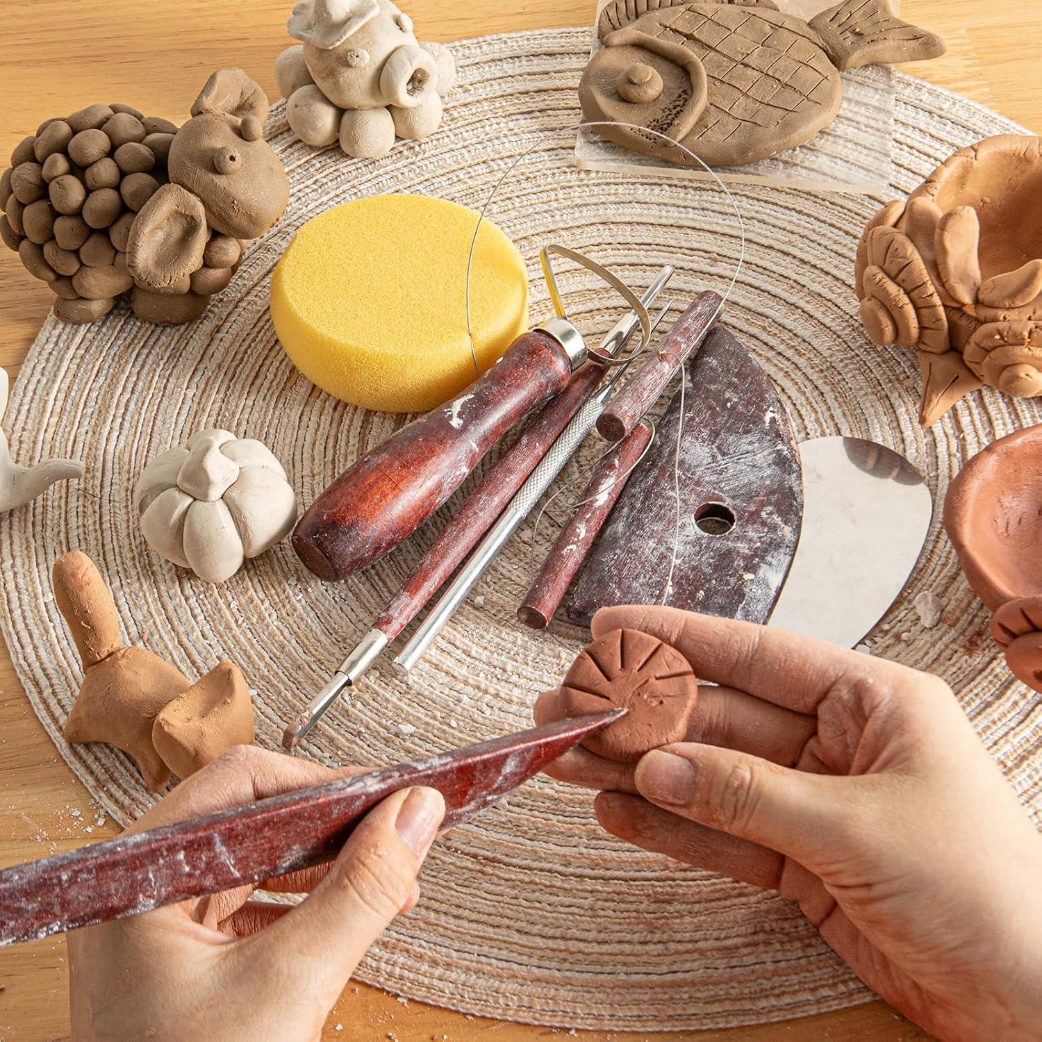 Juego de 8 herramientas de escultura de cerámica UUSYCUN - Madera manchada