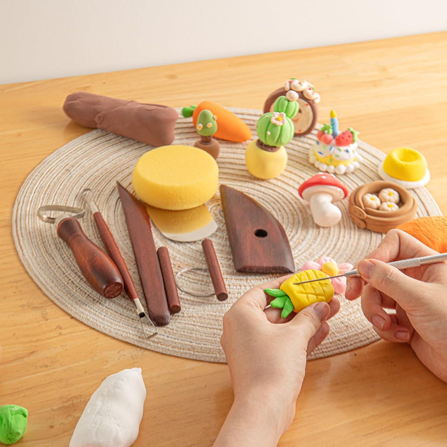 Juego de 8 herramientas de escultura de cerámica UUSYCUN - Madera manchada