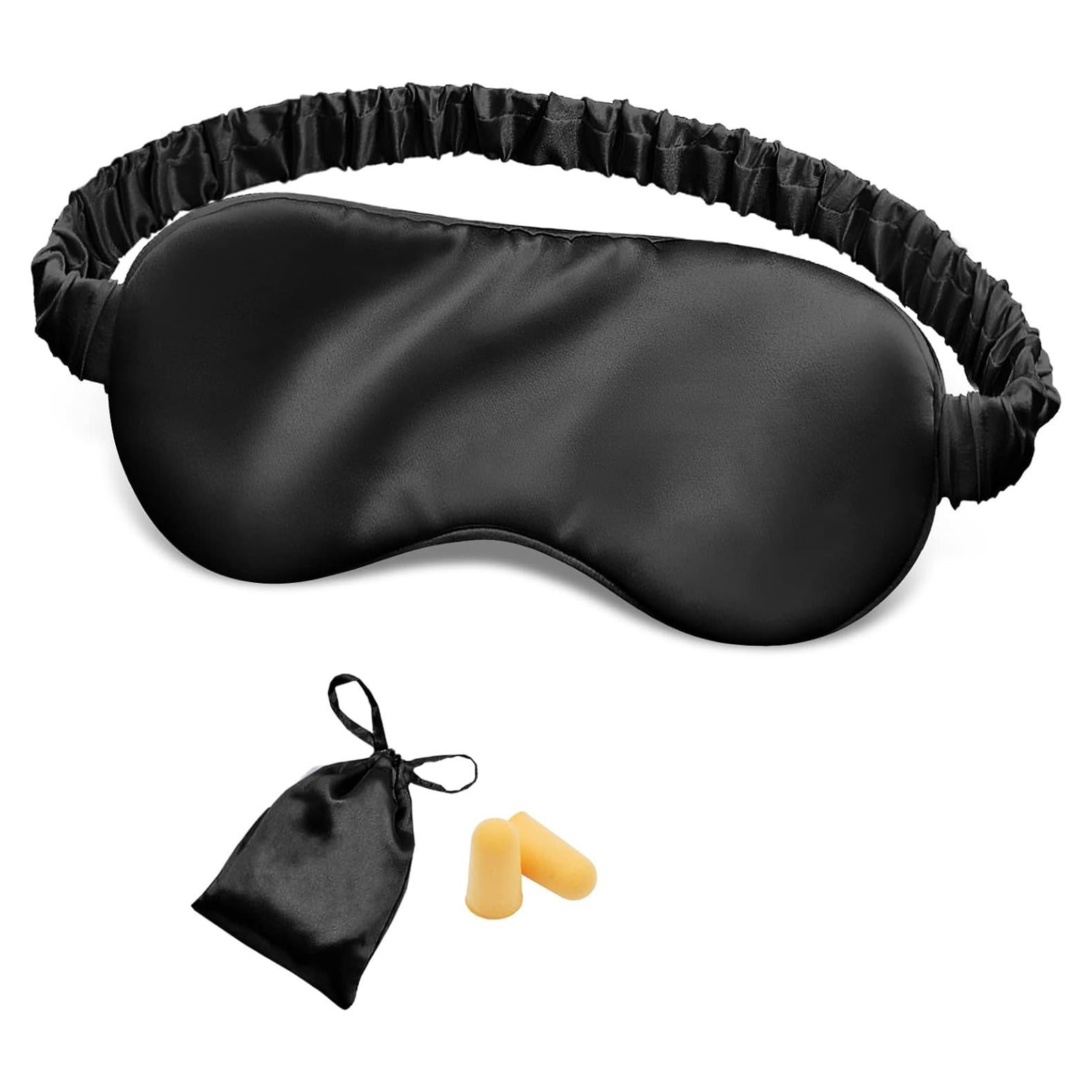Silk Sleep Mask Eye Mask Blindfold with Double Layer Silk Filling and Elastic Strap for Full Night's Sleep, Travel and Nap, Soft Eye Cover Eyeshade with Luxury Bag and Ear Plugs by OLESILK (Black)