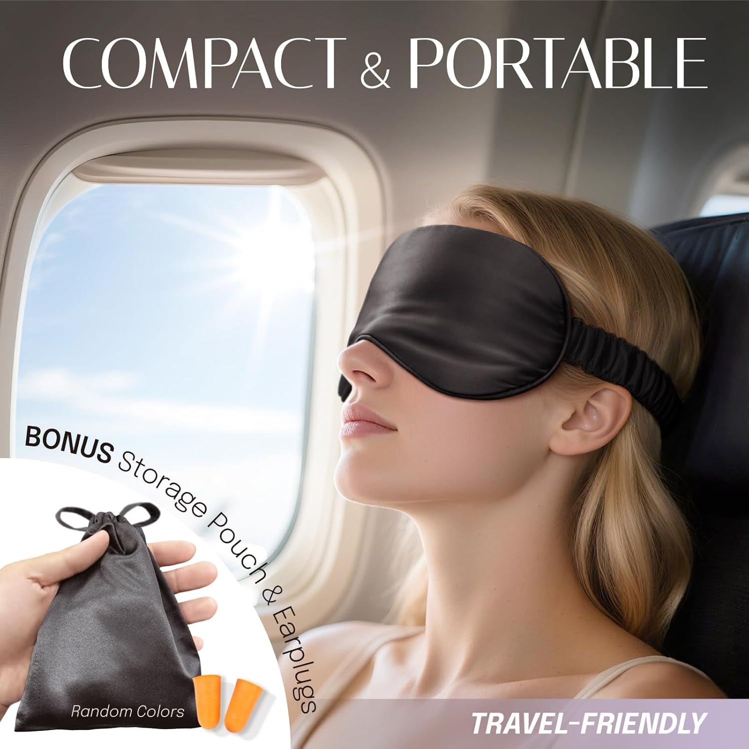 Silk Sleep Mask Eye Mask Blindfold with Double Layer Silk Filling and Elastic Strap for Full Night's Sleep, Travel and Nap, Soft Eye Cover Eyeshade with Luxury Bag and Ear Plugs by OLESILK (Black)