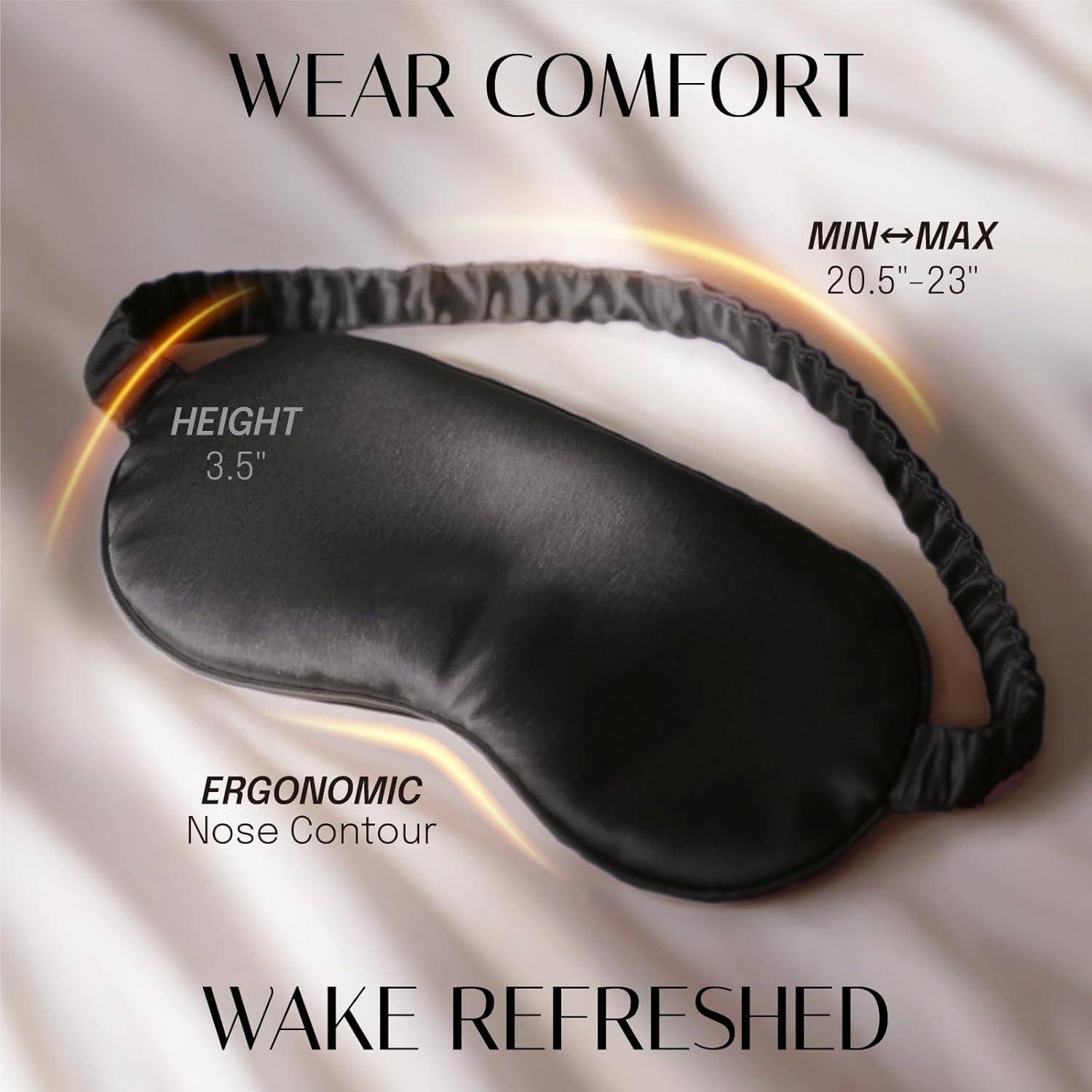 Silk Sleep Mask Eye Mask Blindfold with Double Layer Silk Filling and Elastic Strap for Full Night's Sleep, Travel and Nap, Soft Eye Cover Eyeshade with Luxury Bag and Ear Plugs by OLESILK (Black)